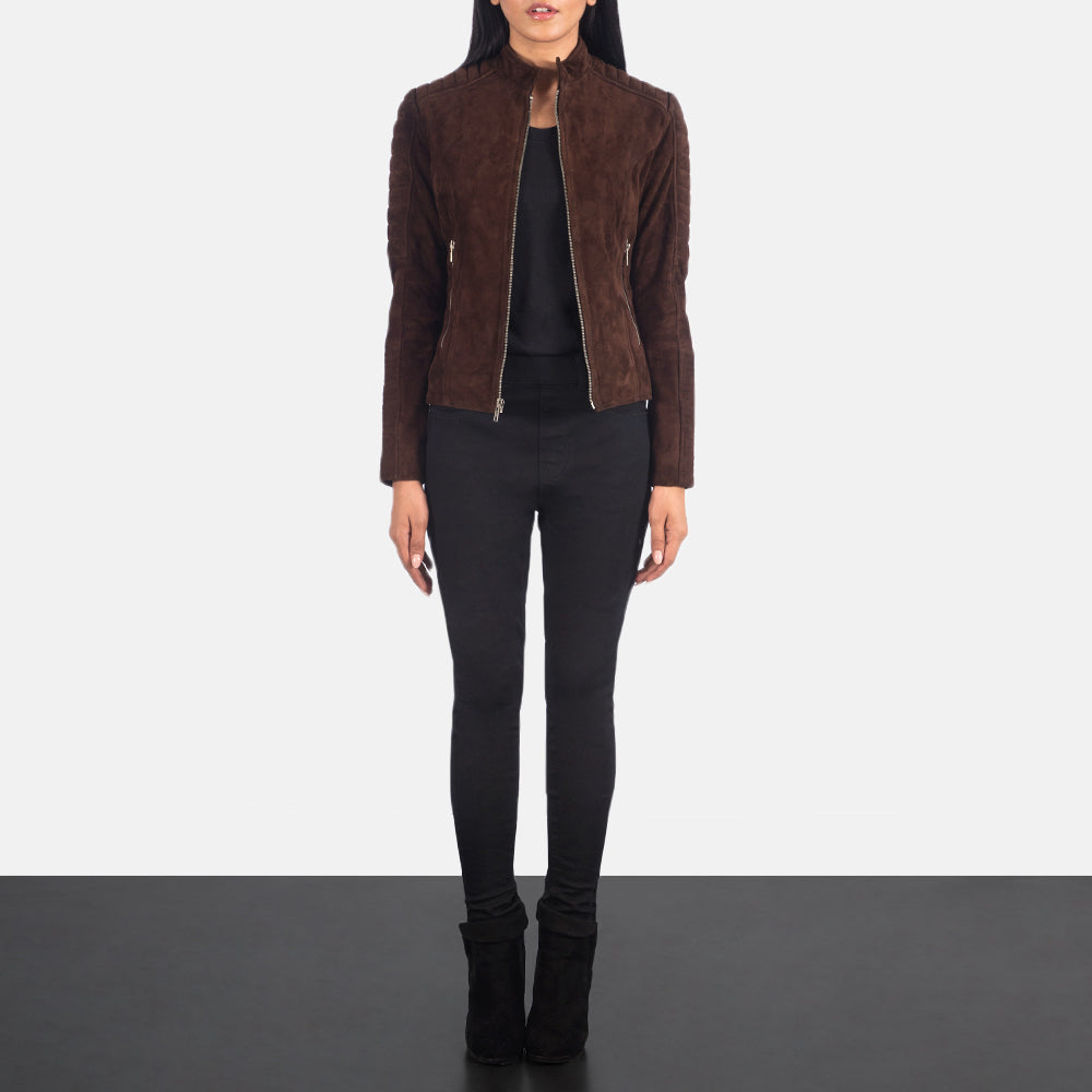 Adalyn Quilted Mocha Suede Biker Leather Jacket