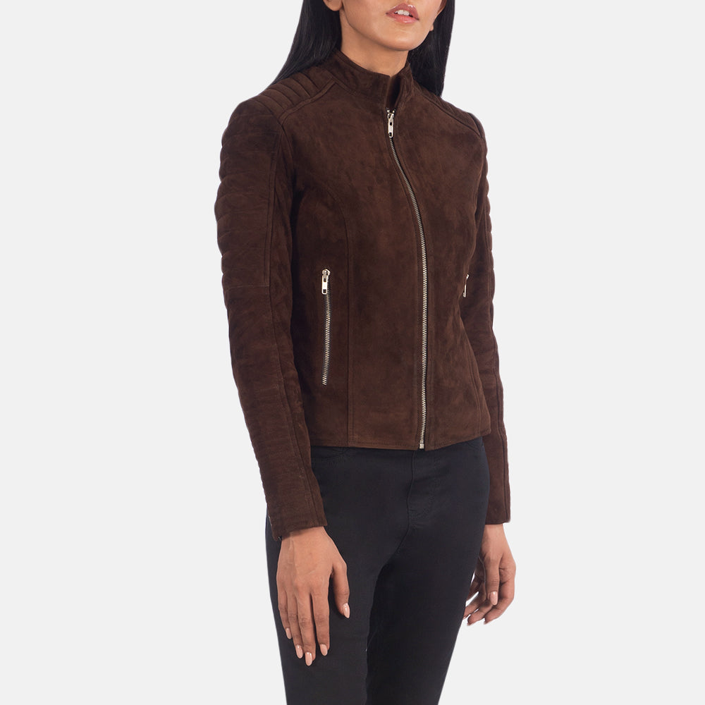 Adalyn Quilted Mocha Suede Biker Leather Jacket