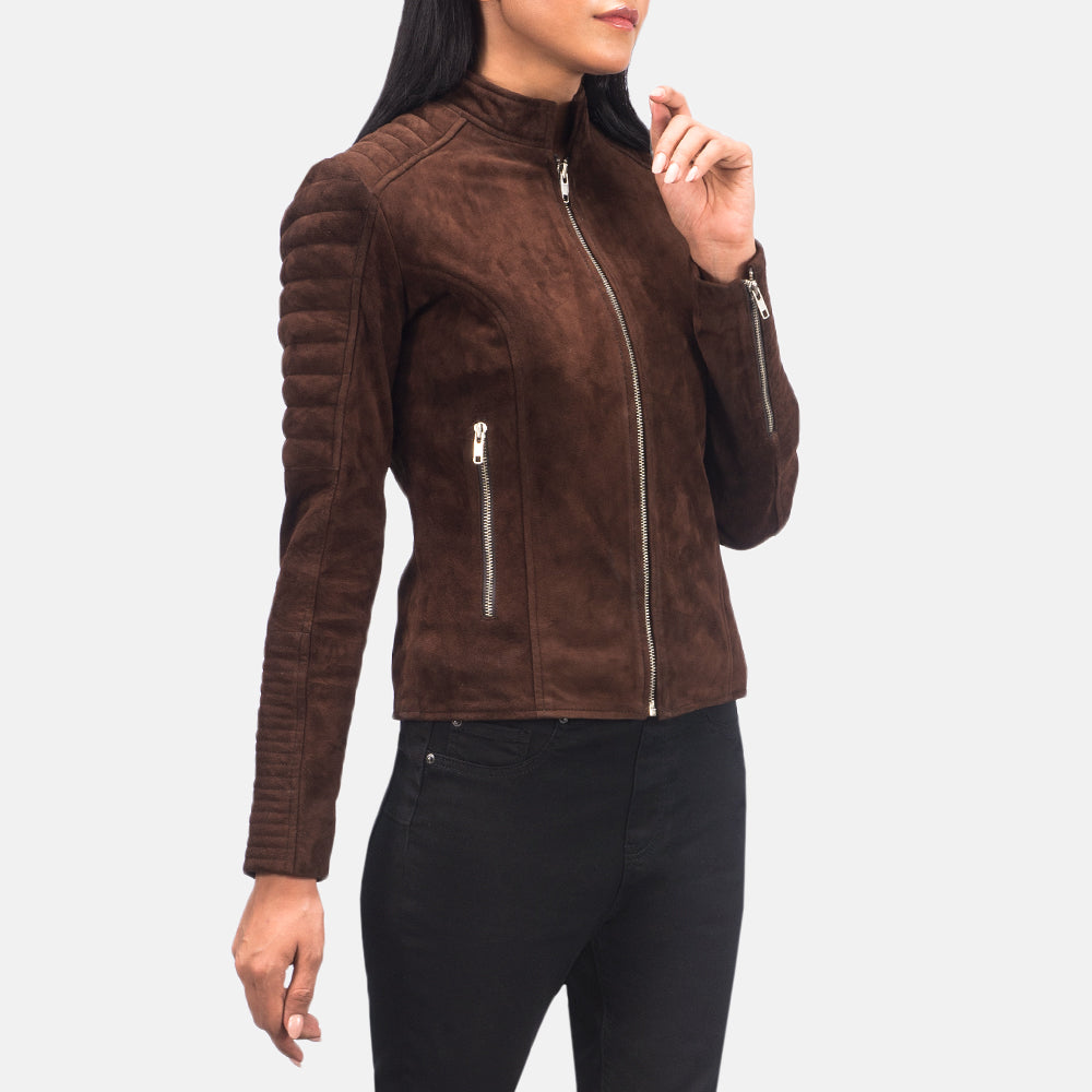 Adalyn Quilted Mocha Suede Biker Leather Jacket