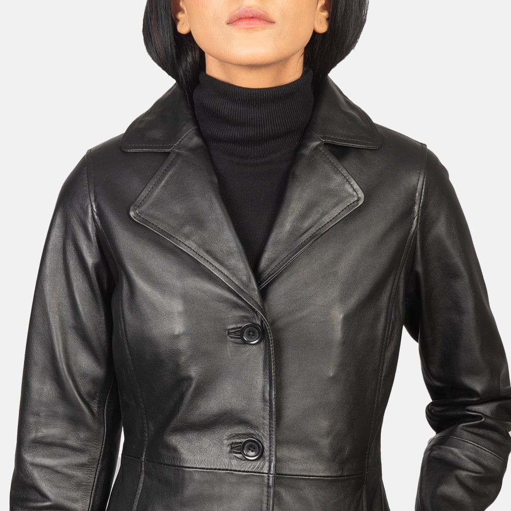 Alexis Single Breasted Leather Long Coat For Women