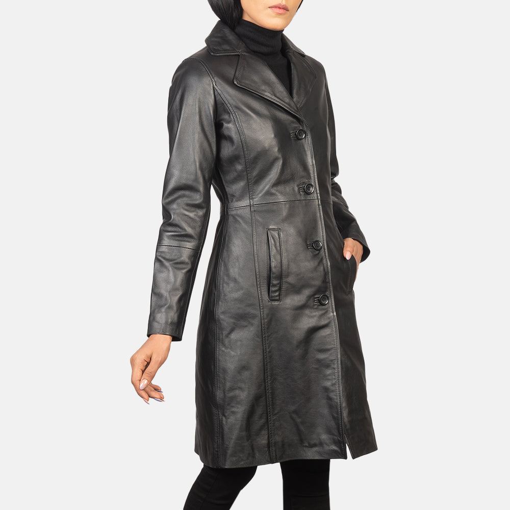 Alexis Single Breasted Leather Long Coat For Women