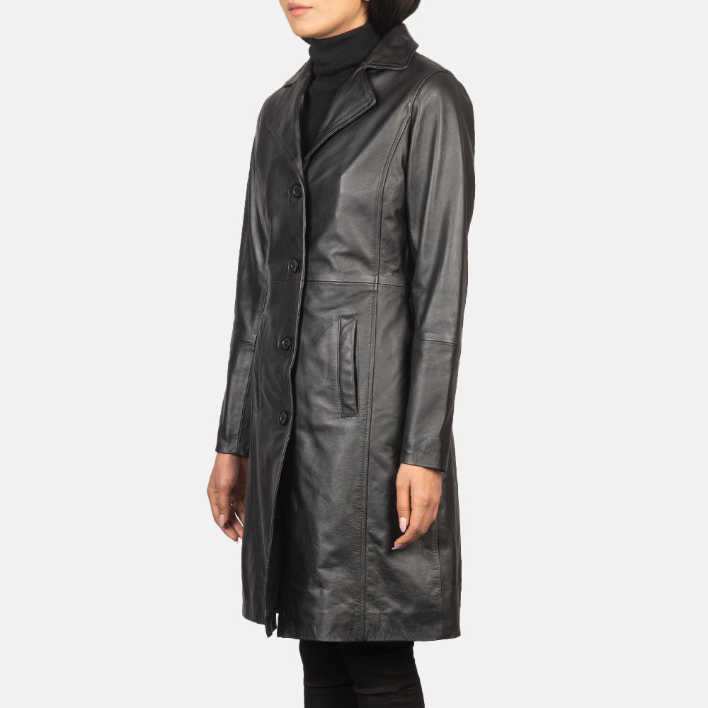 Alexis Single Breasted Leather Long Coat For Women