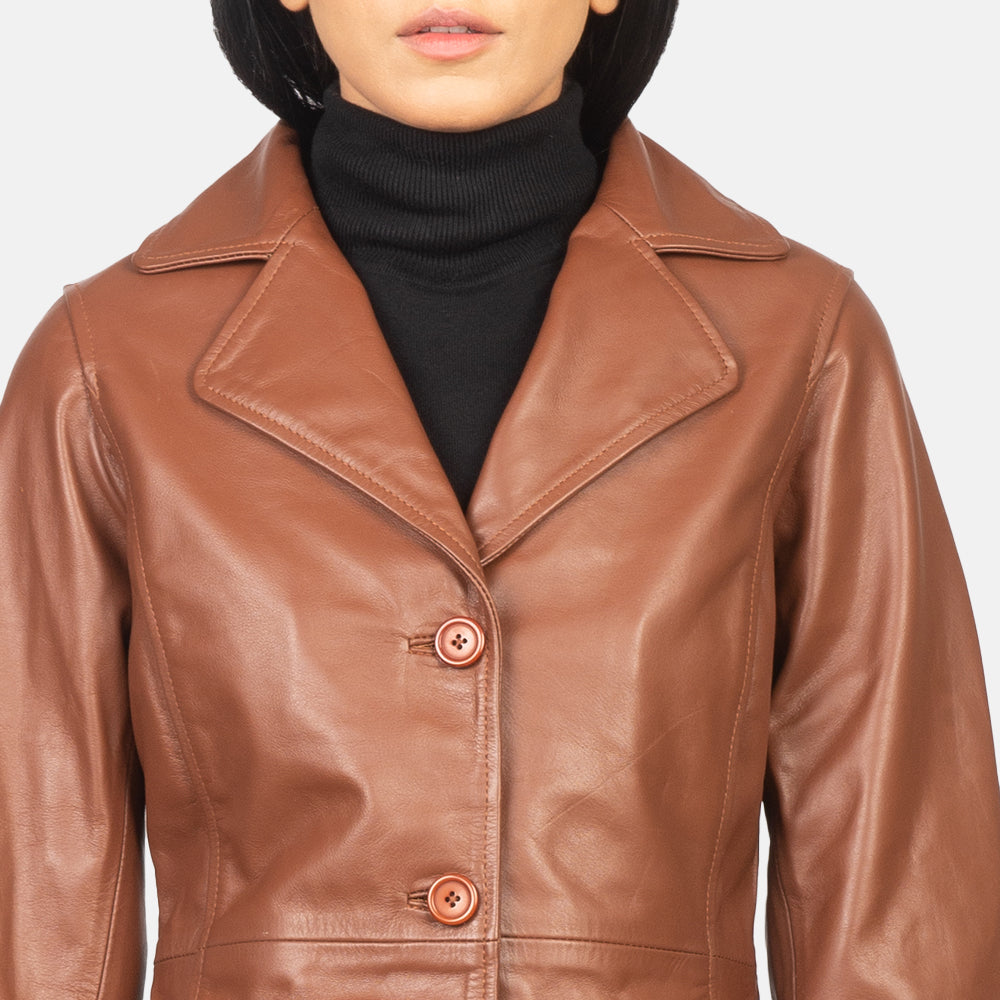 Alexis Single Breasted Leather Long Coat For Women