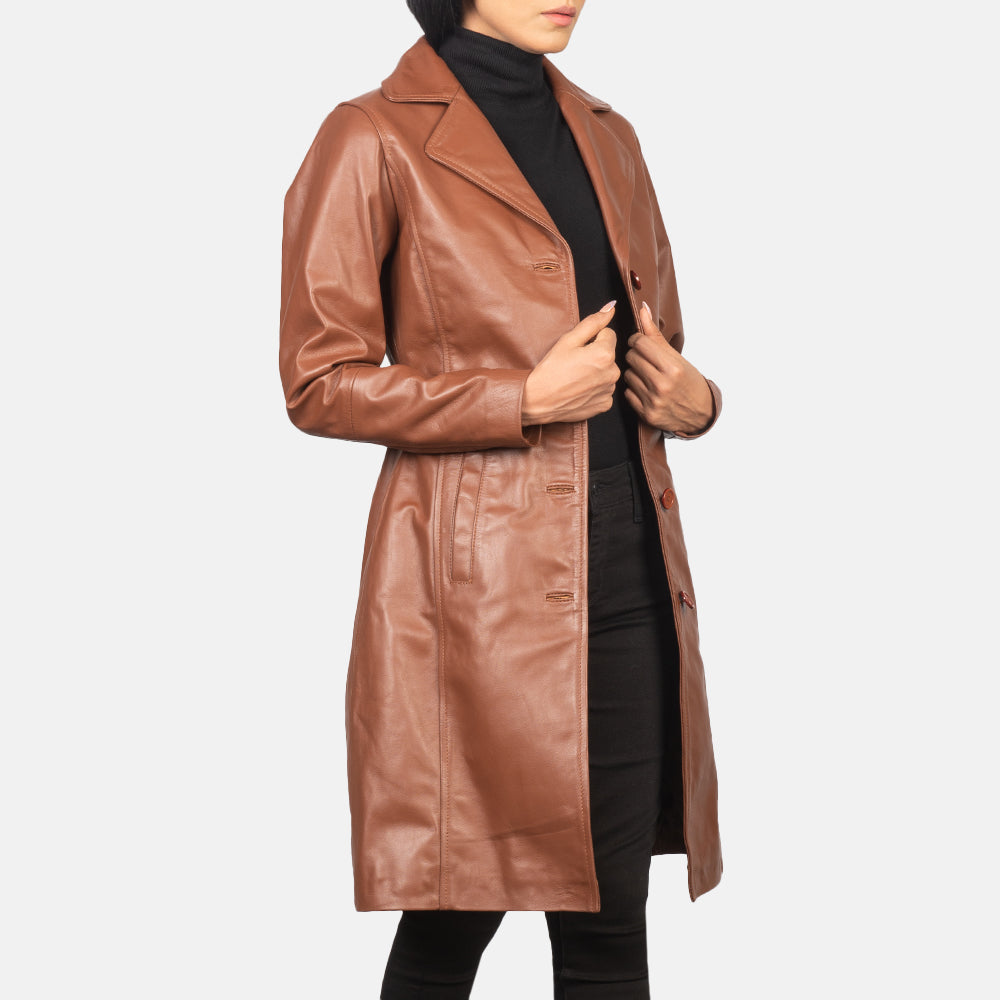Alexis Single Breasted Leather Long Coat For Women