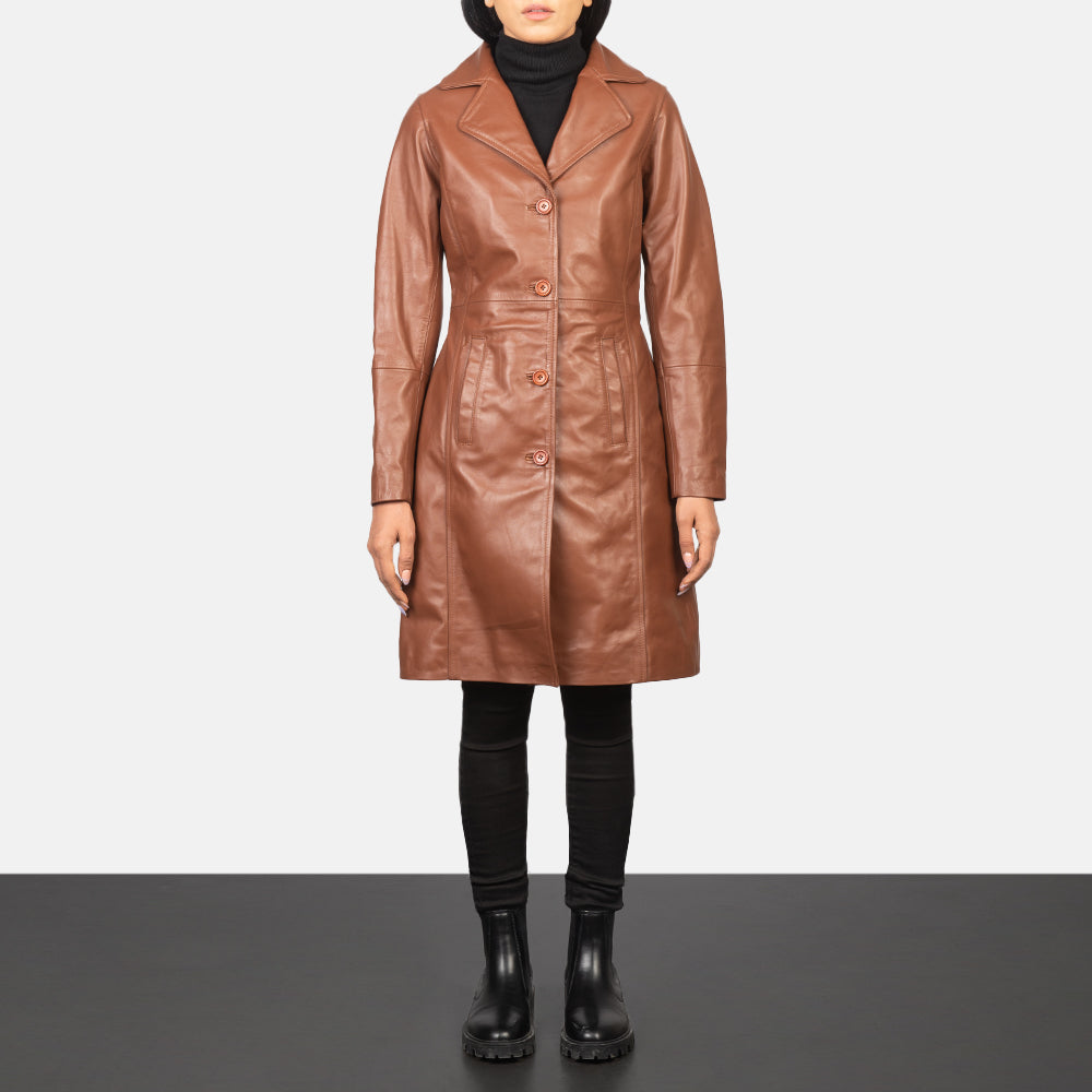 Alexis Single Breasted Leather Long Coat For Women