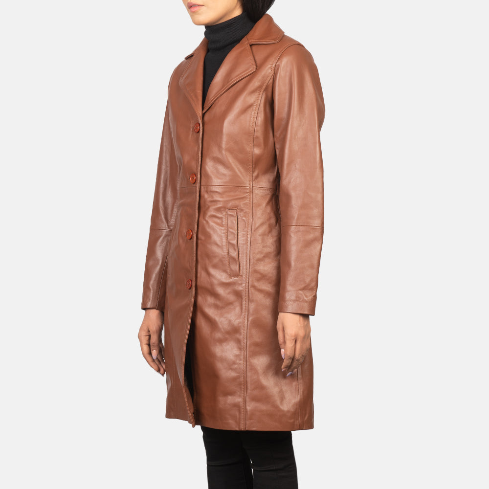 Alexis Single Breasted Leather Long Coat For Women