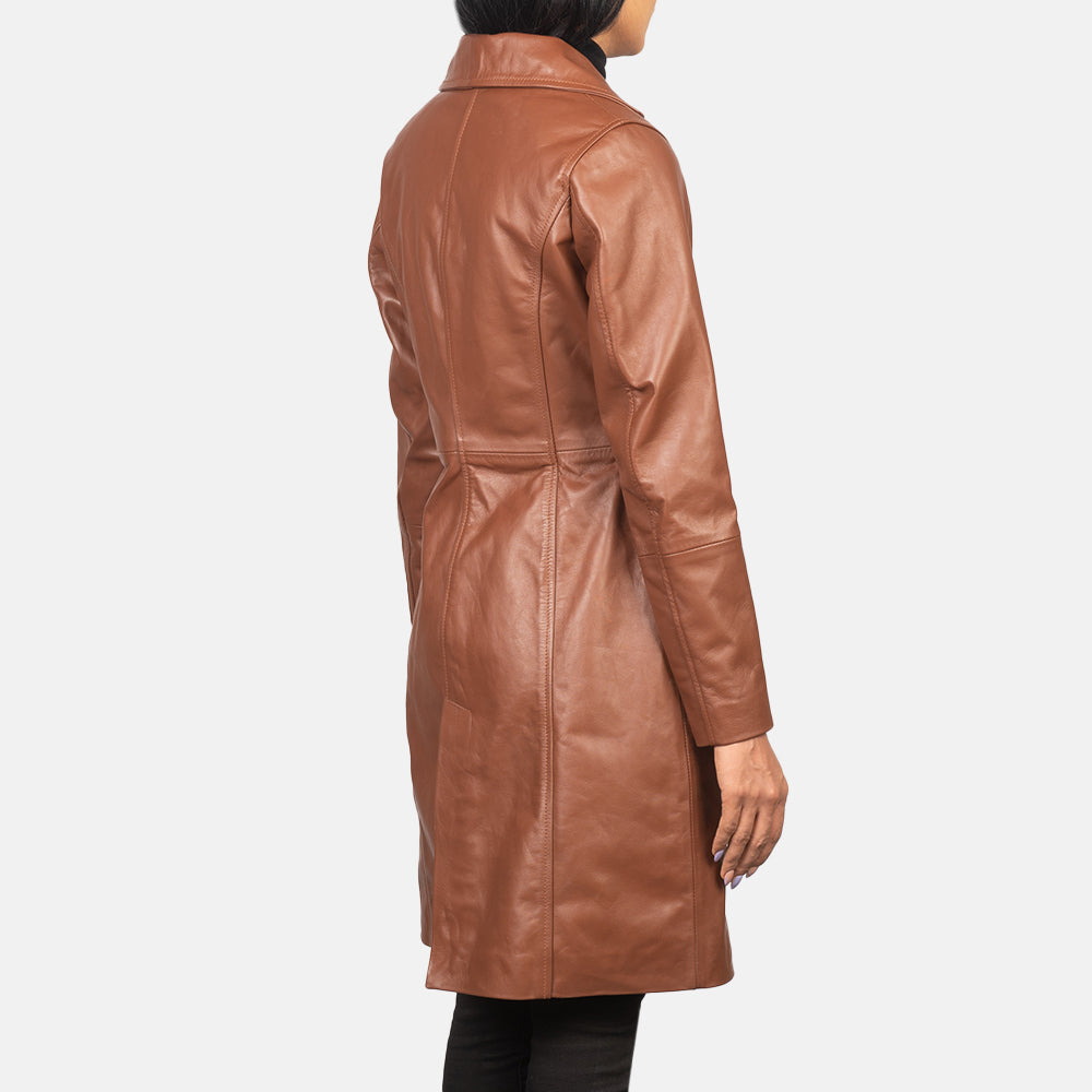 Alexis Single Breasted Leather Long Coat For Women