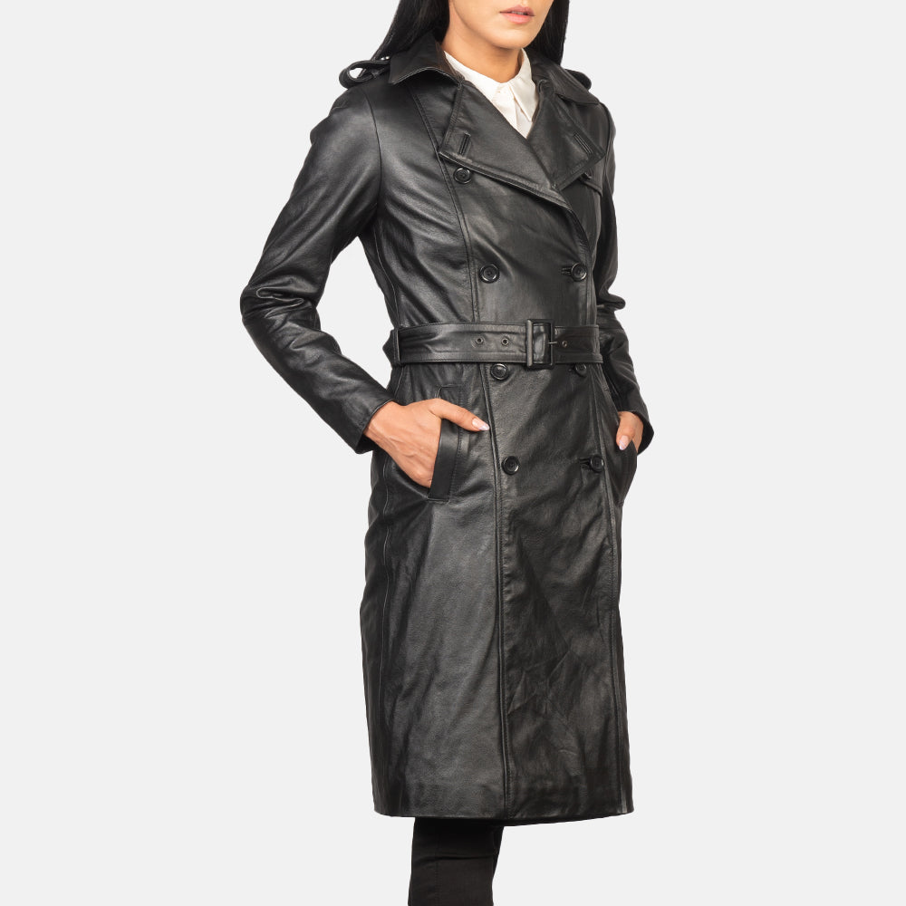 Alice Double Breasted Leather Coat For Women