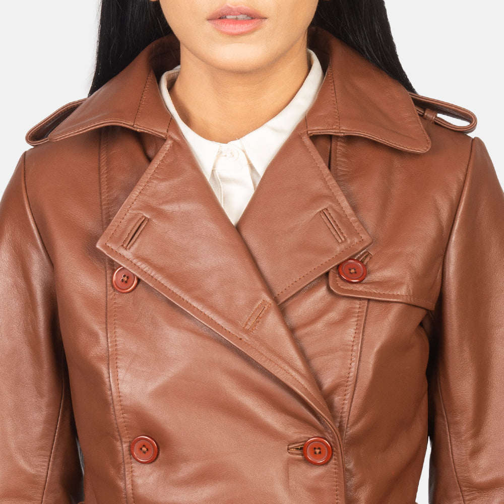 Alice Double Breasted Leather Coat For Women