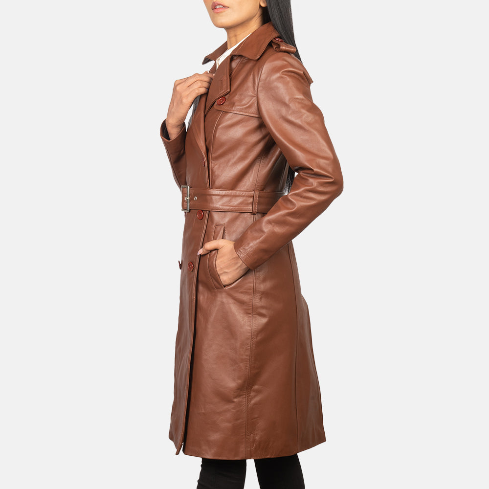 Alice Double Breasted Leather Coat For Women