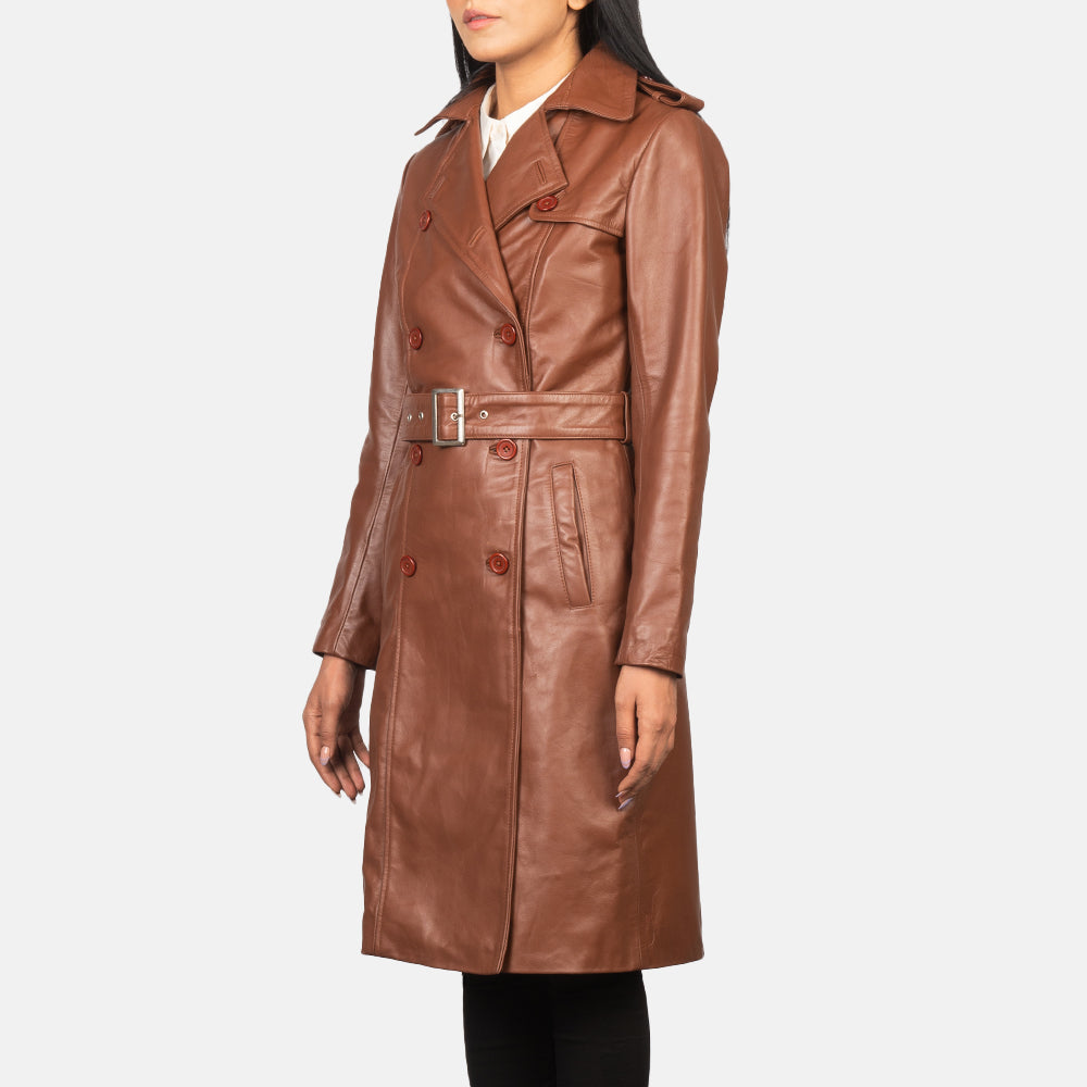 Alice Double Breasted Leather Coat For Women