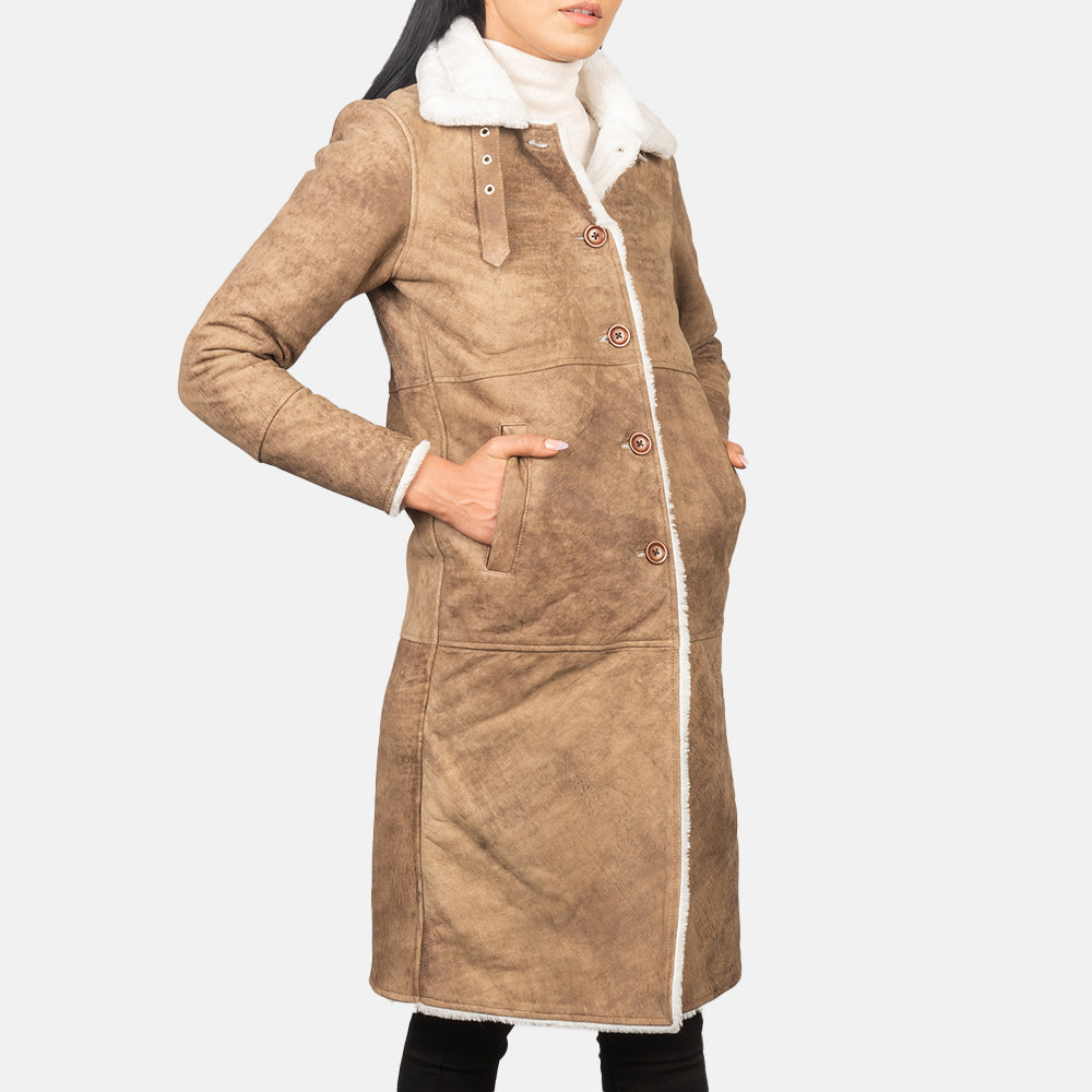Alina Shearling Leather Coat For Women