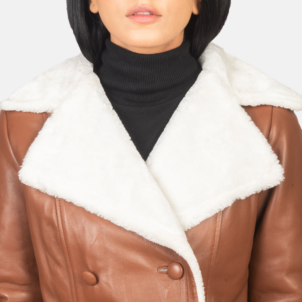 Amie Brown Double Breasted Long Shearling Coat