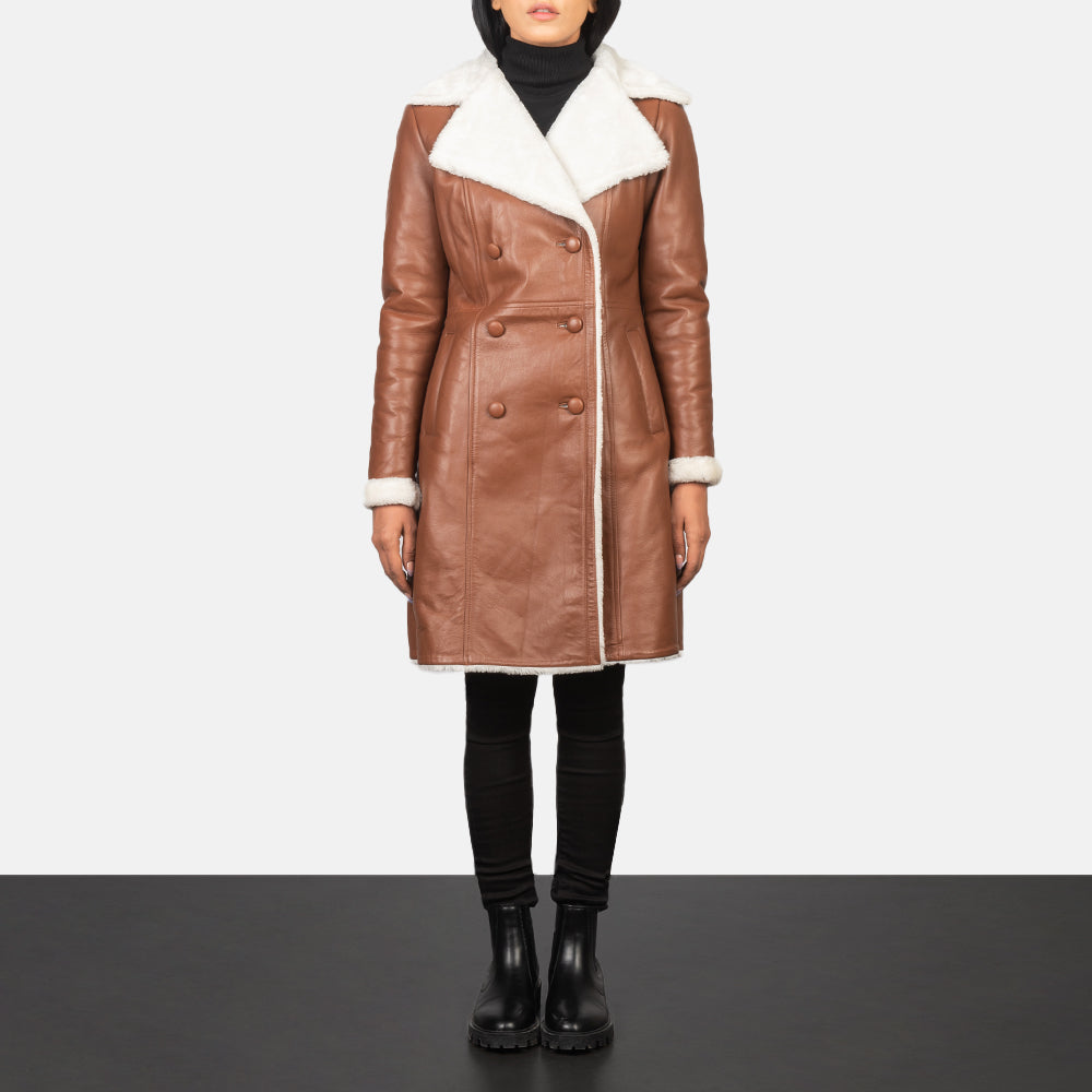 Amie Brown Double Breasted Long Shearling Coat