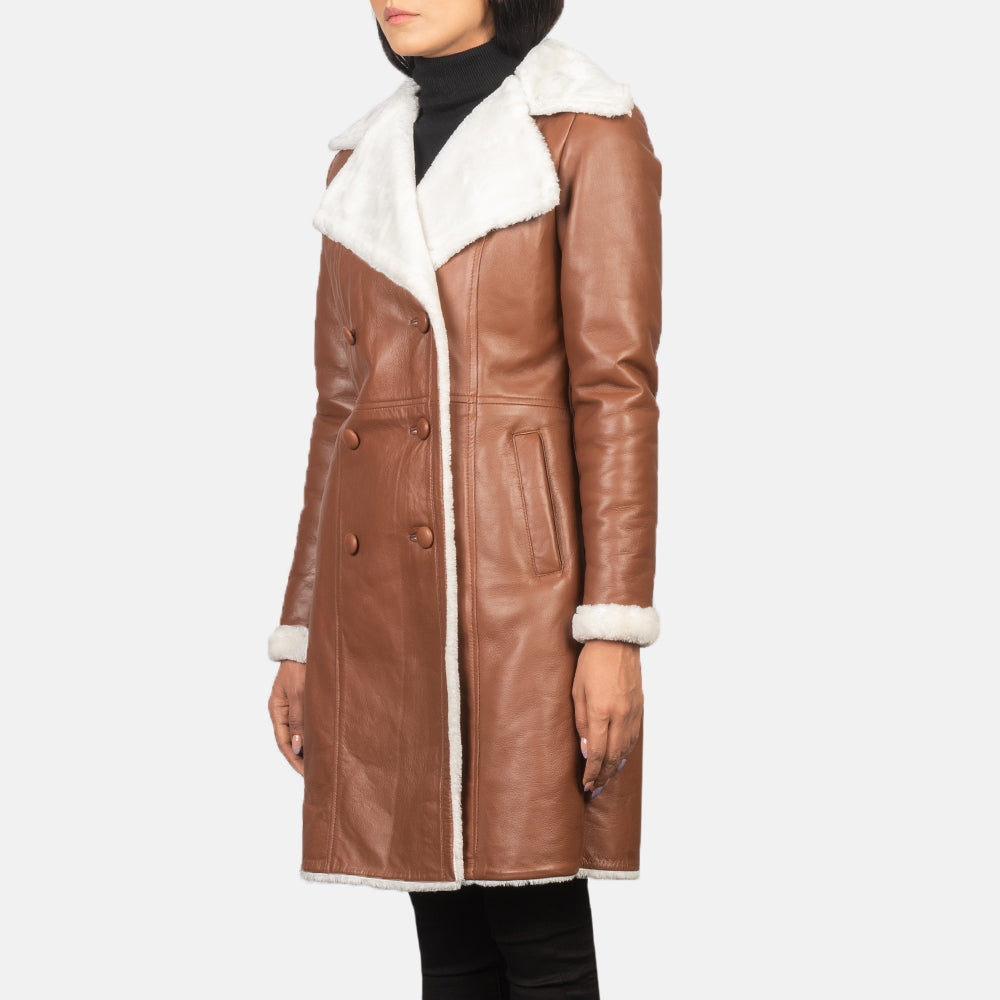Amie Brown Double Breasted Long Shearling Coat