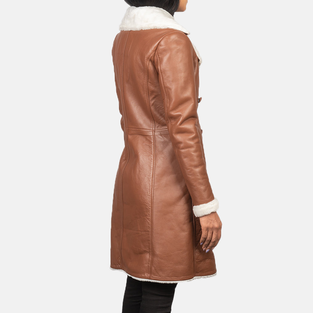 Amie Brown Double Breasted Long Shearling Coat