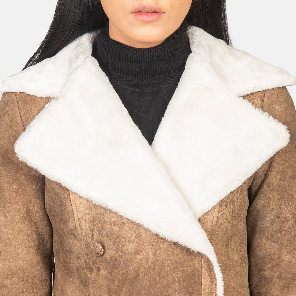 Amie Brown Double Breasted Long Shearling Coat
