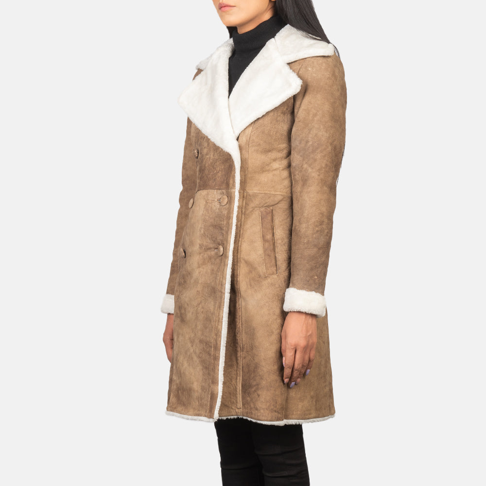 Amie Brown Double Breasted Long Shearling Coat