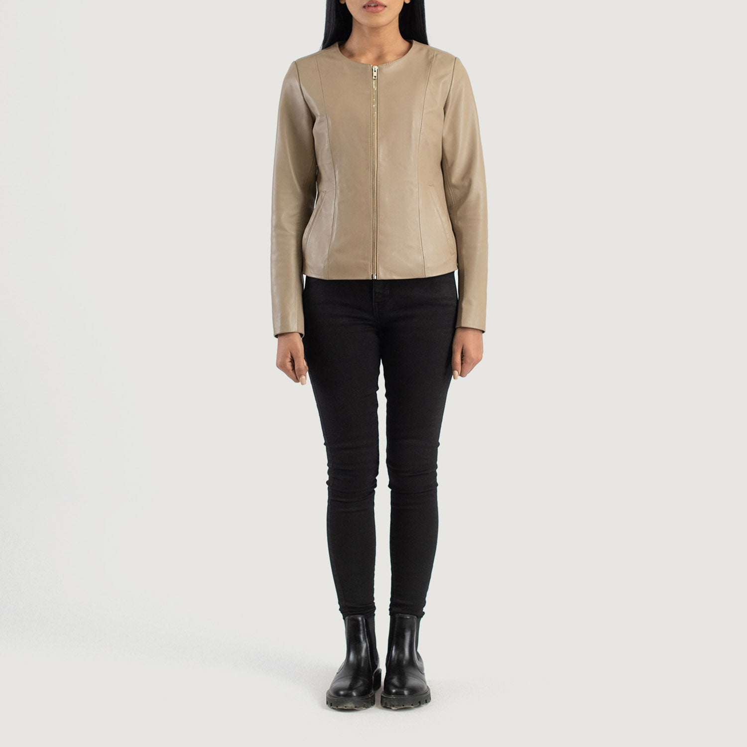 Elixir Collarless Biker Leather Jacket