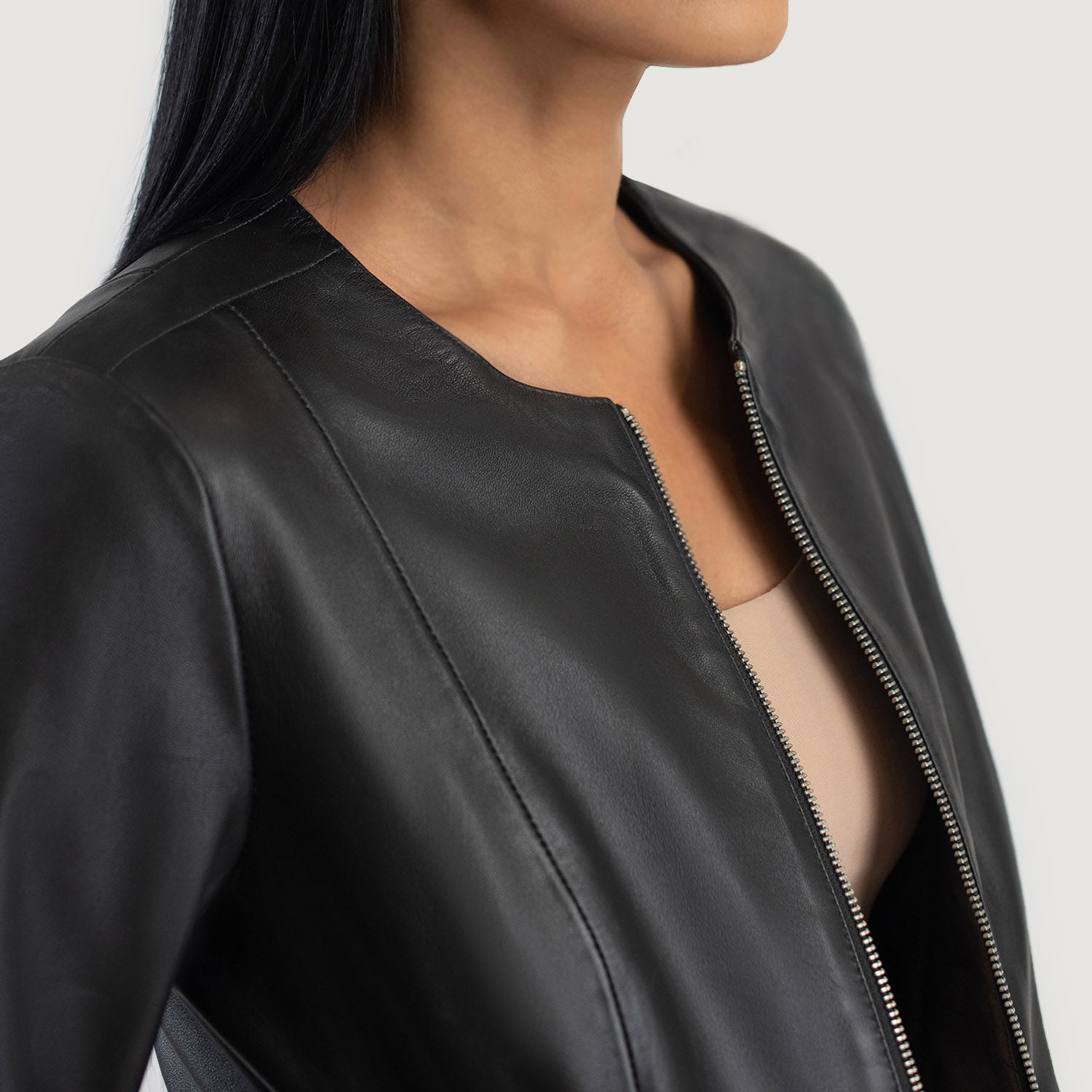 Elixir Collarless Biker Leather Jacket