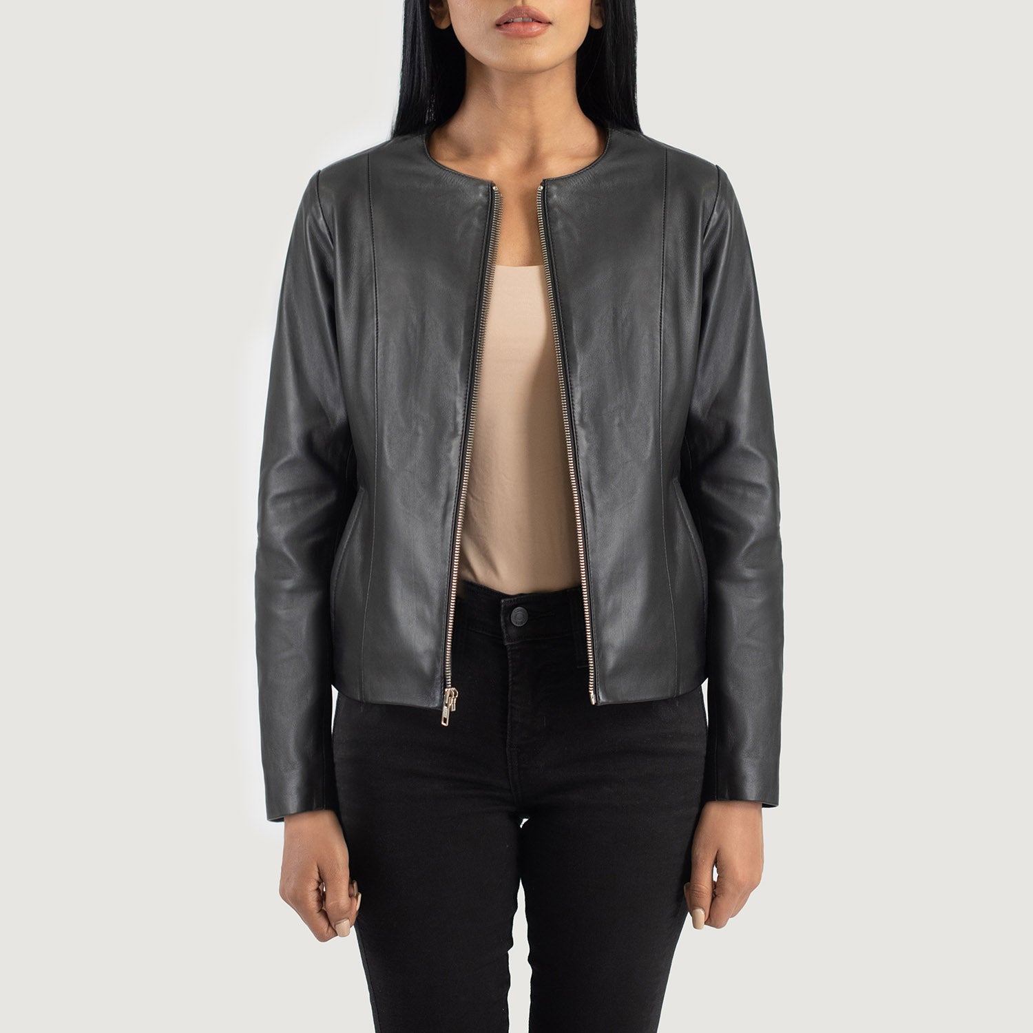 Elixir Collarless Biker Leather Jacket