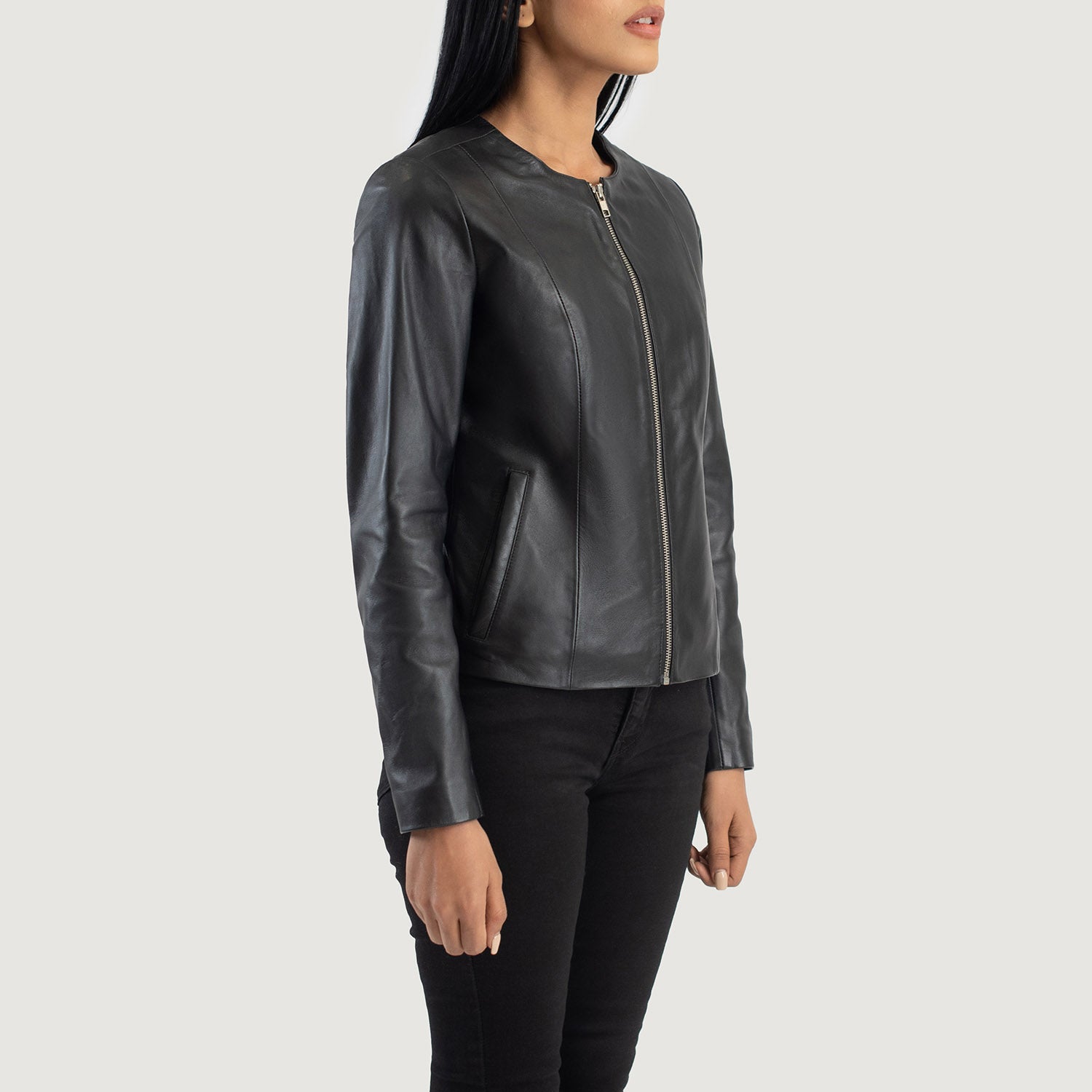 Elixir Collarless Biker Leather Jacket