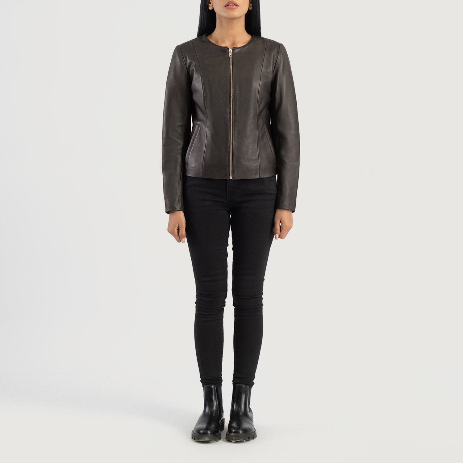 Elixir Collarless Biker Leather Jacket