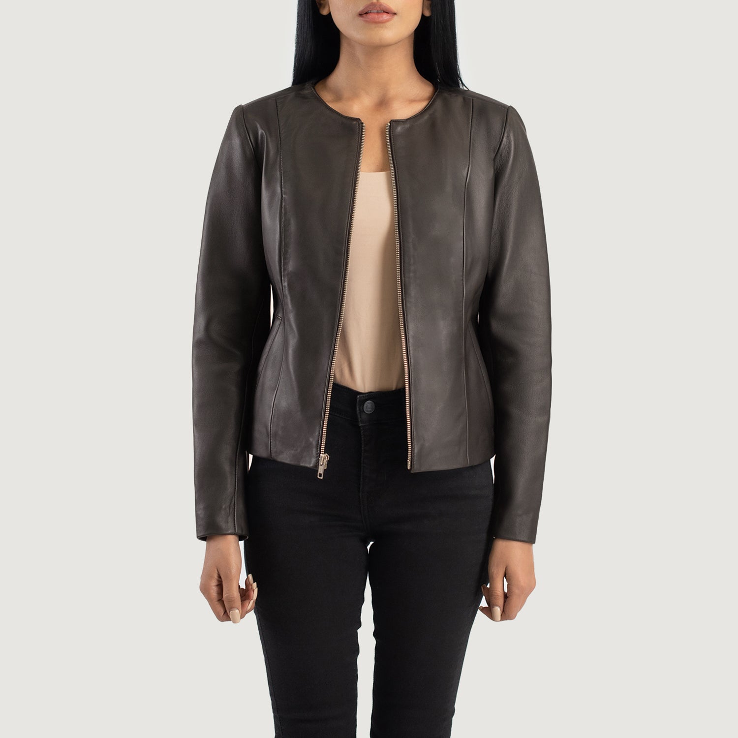 Elixir Collarless Biker Leather Jacket