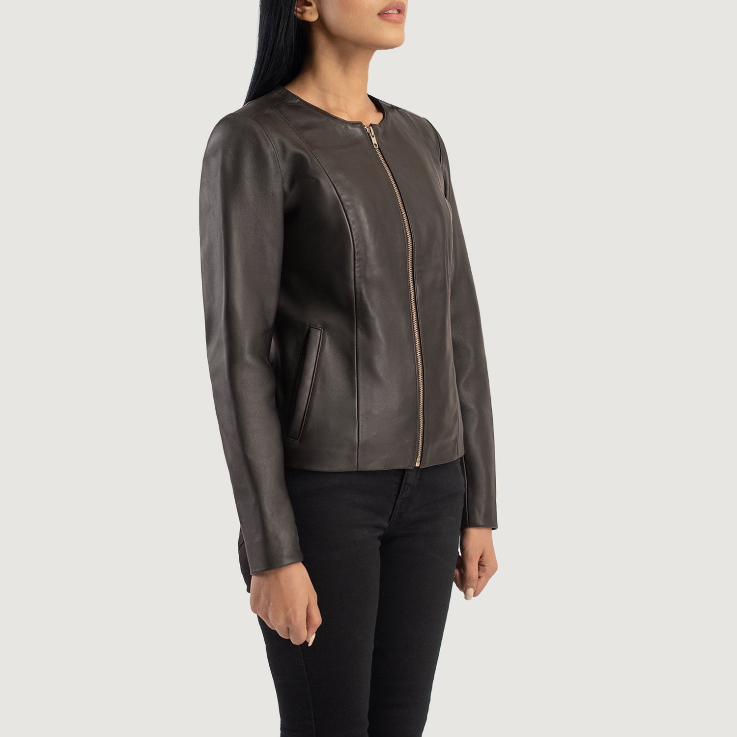 Elixir Collarless Biker Leather Jacket