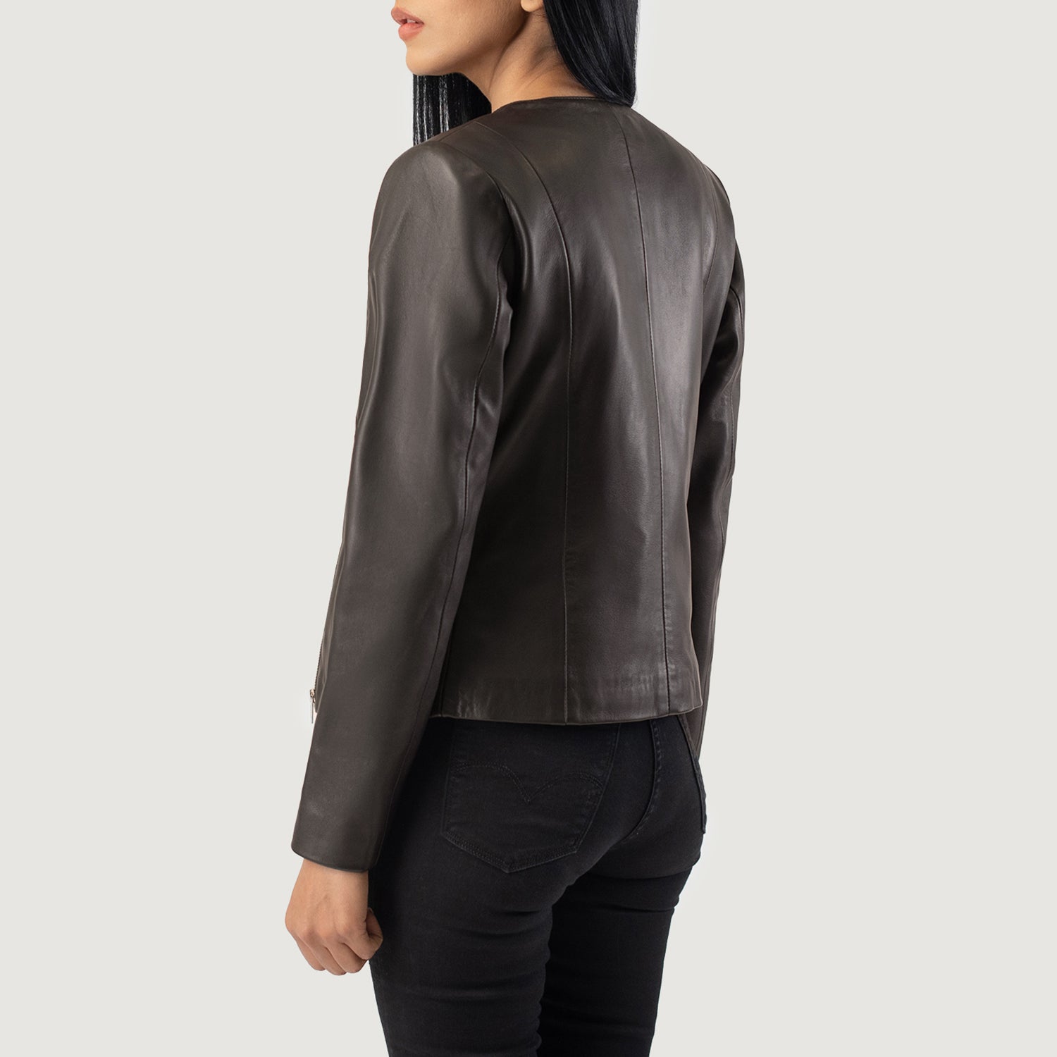 Elixir Collarless Biker Leather Jacket
