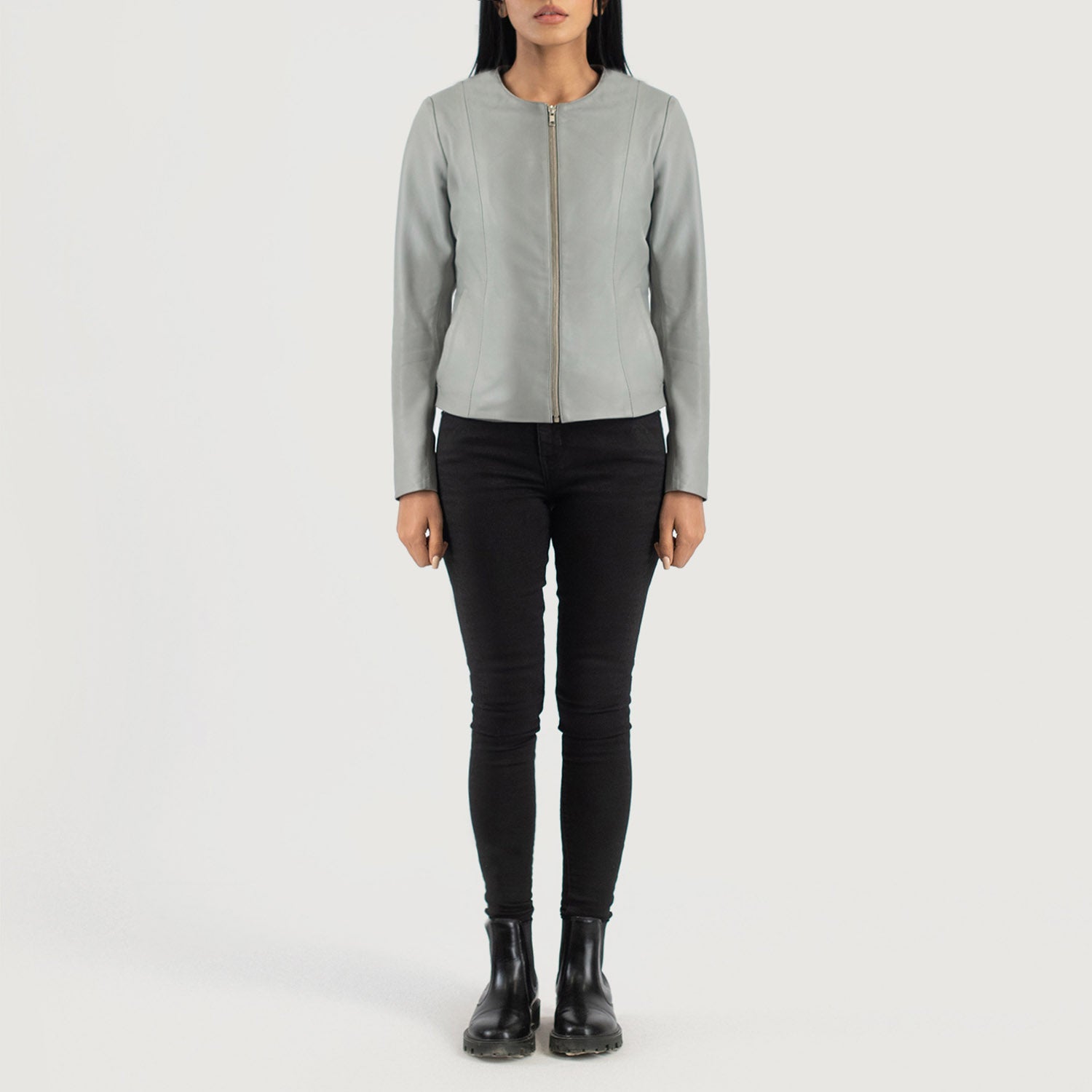 Elixir Collarless Biker Leather Jacket