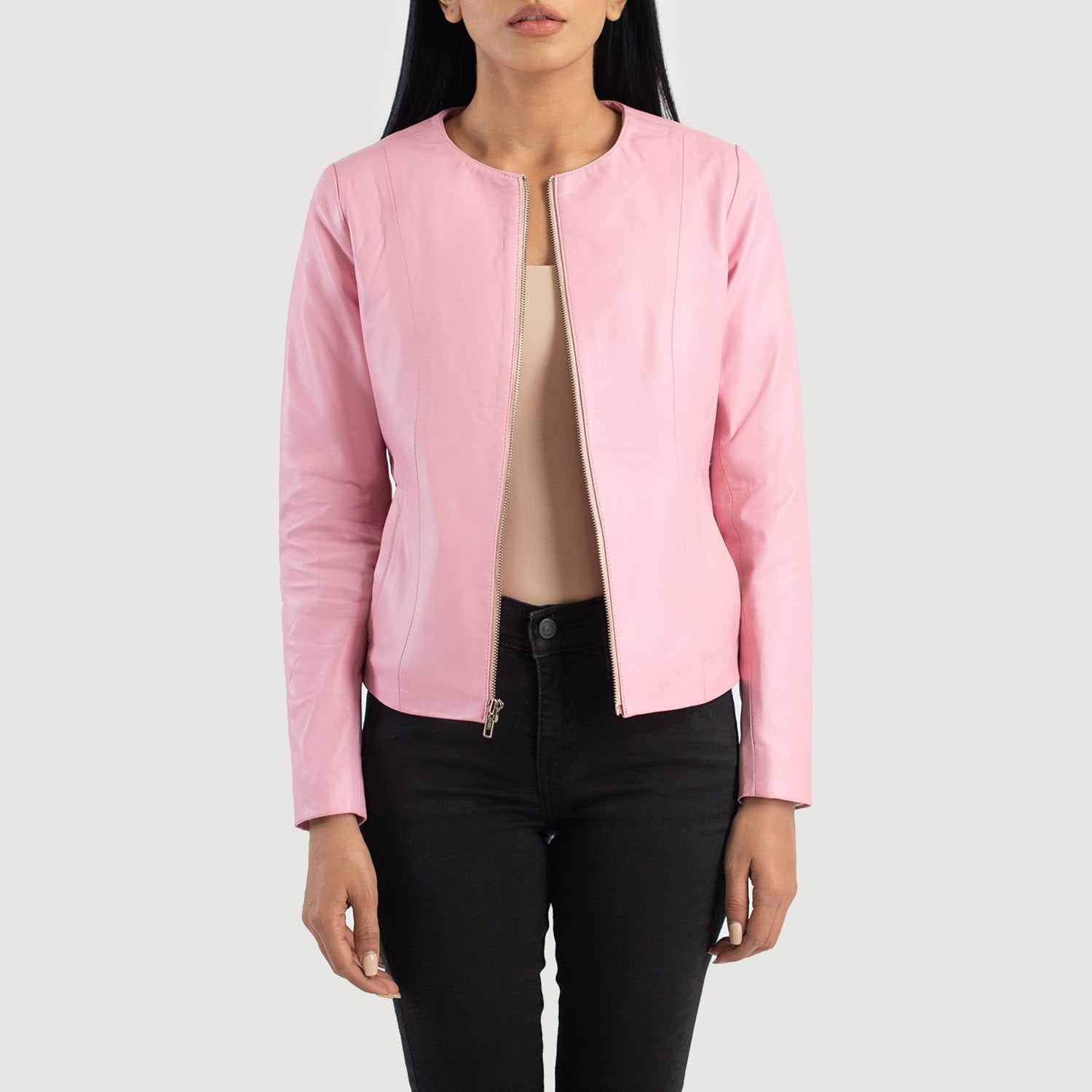 Elixir Collarless Biker Leather Jacket