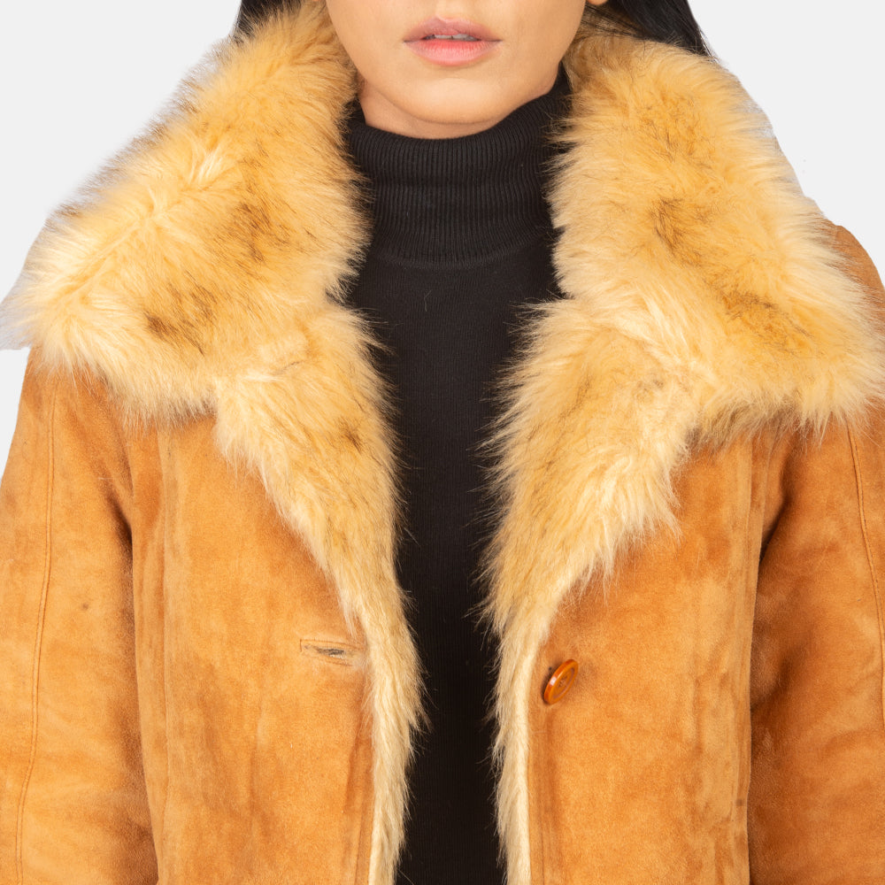 Erica Shearling Long Leather Coat For Women