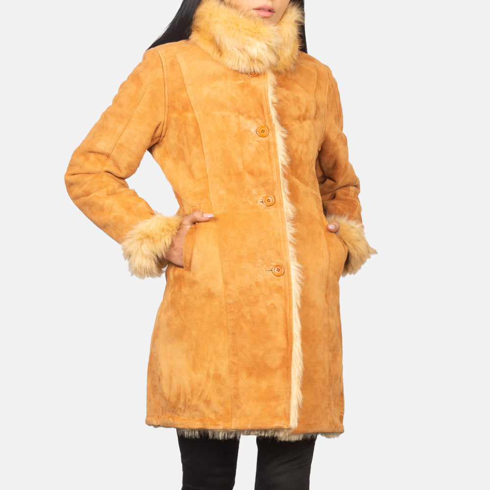 Erica Shearling Long Leather Coat For Women