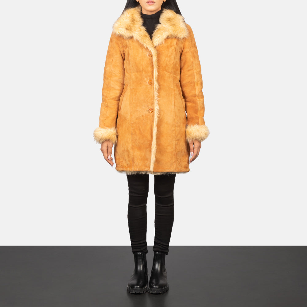 Erica Shearling Long Leather Coat For Women