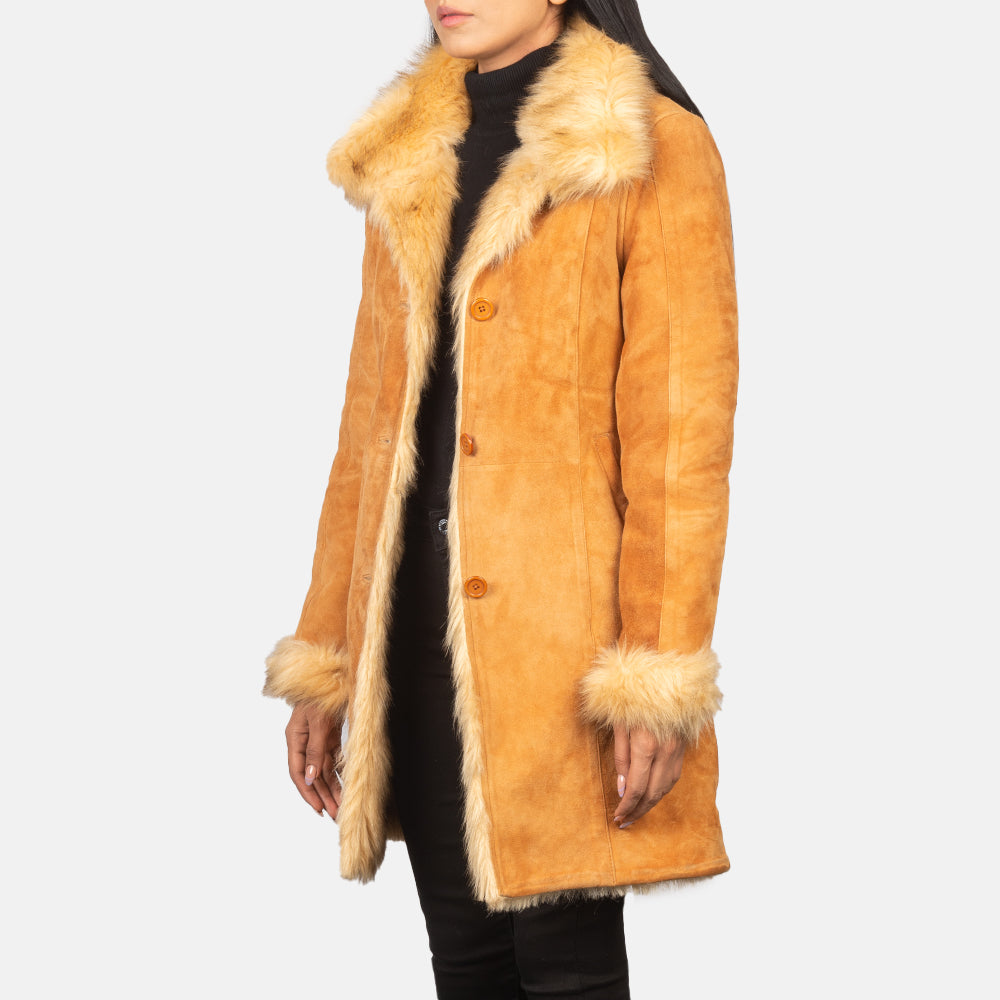 Erica Shearling Long Leather Coat For Women