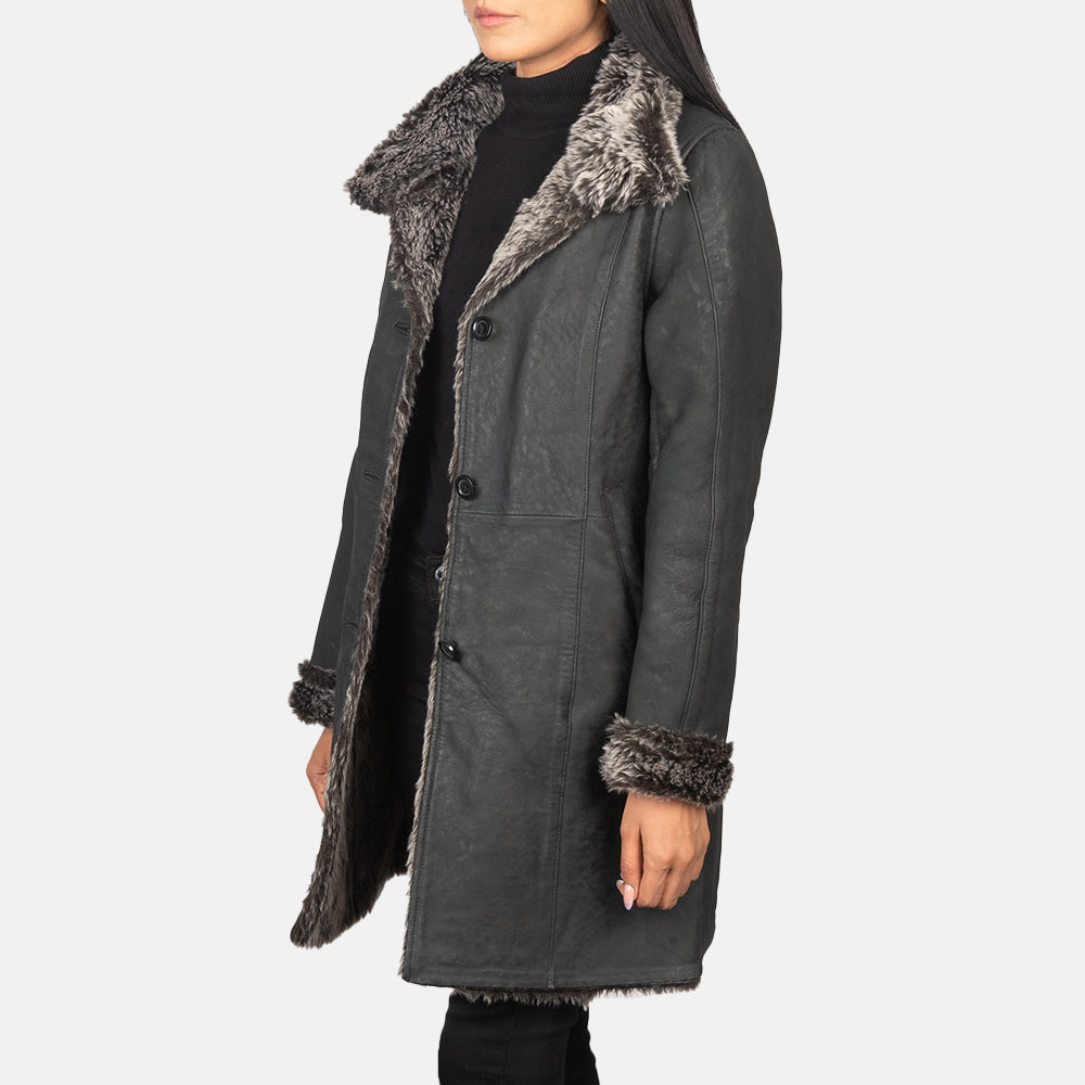 Erica Shearling Long Leather Coat For Women