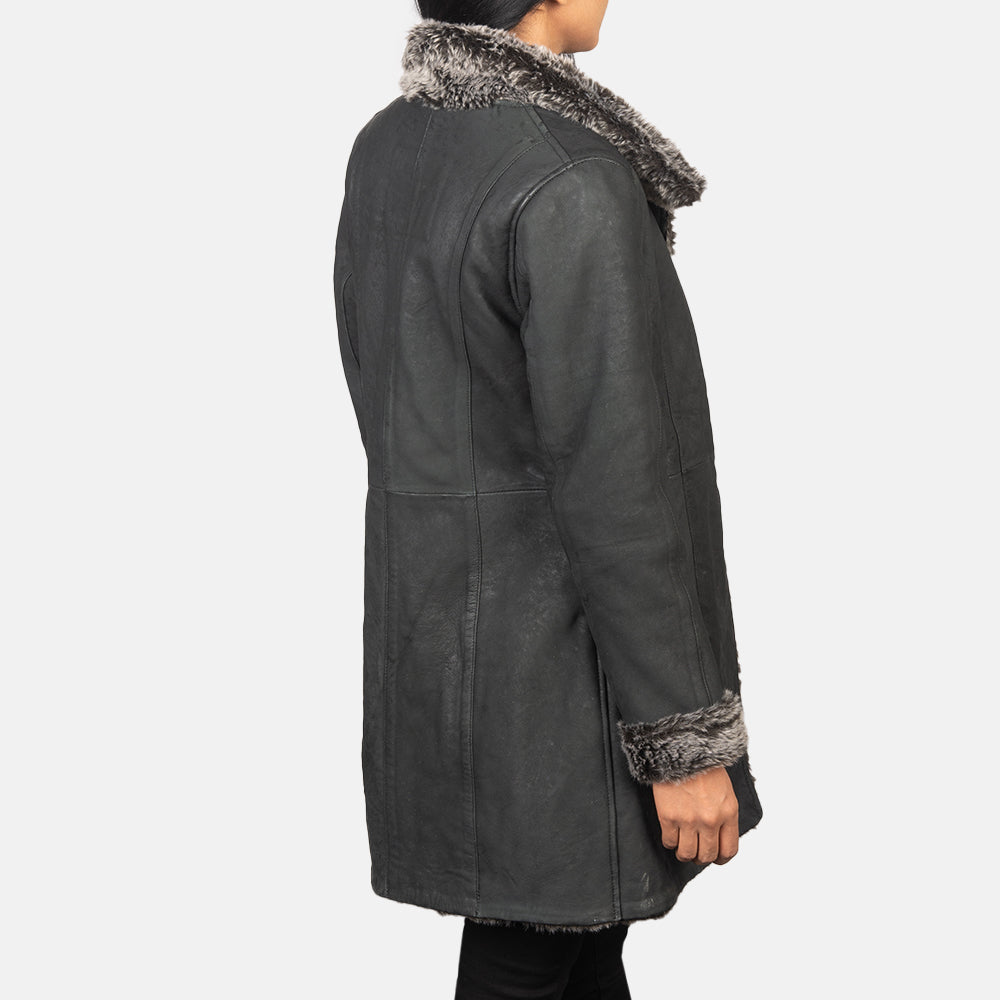 Erica Shearling Long Leather Coat For Women