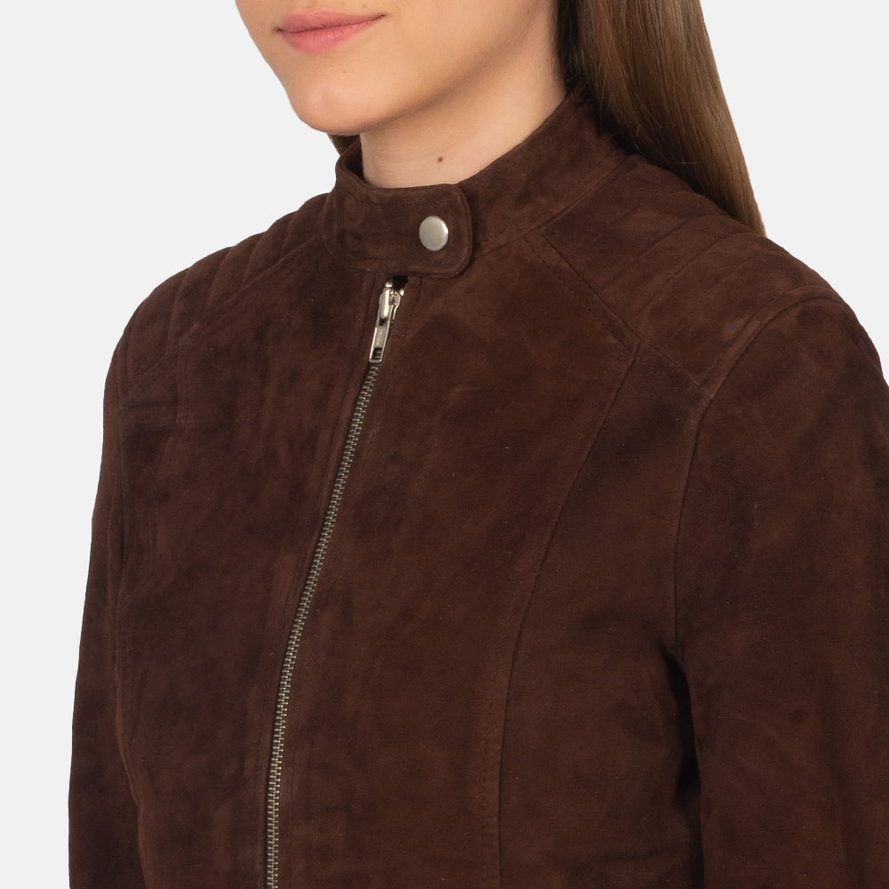 Kelsee Mocha Suede Biker Leather Jacket