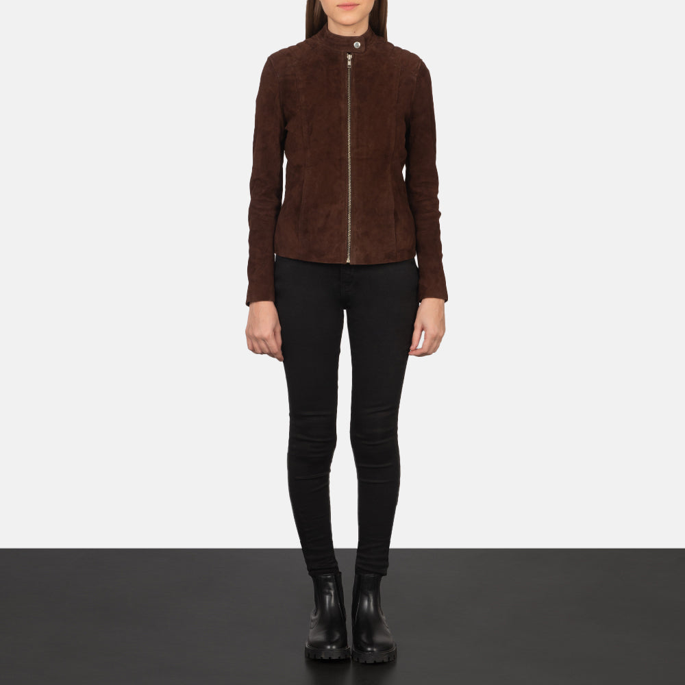 Kelsee Mocha Suede Biker Leather Jacket