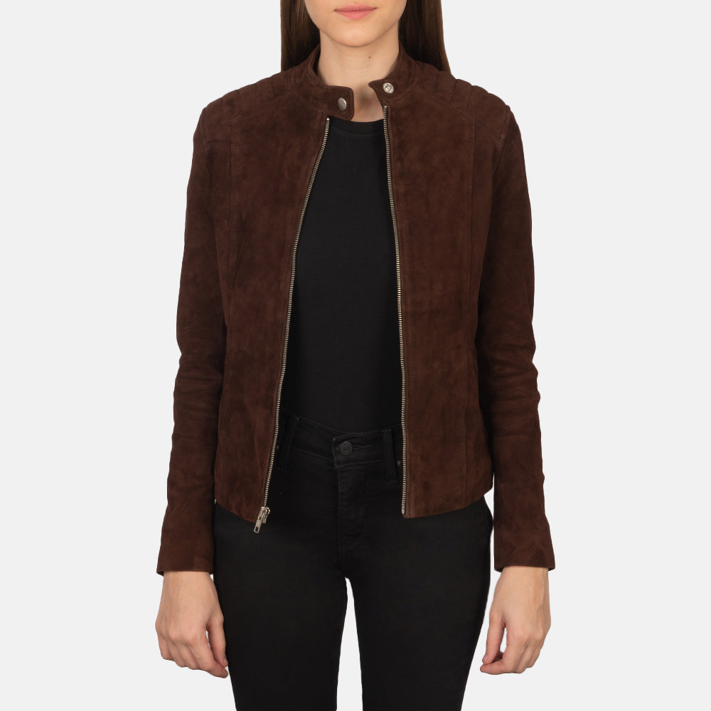 Kelsee Mocha Suede Biker Leather Jacket