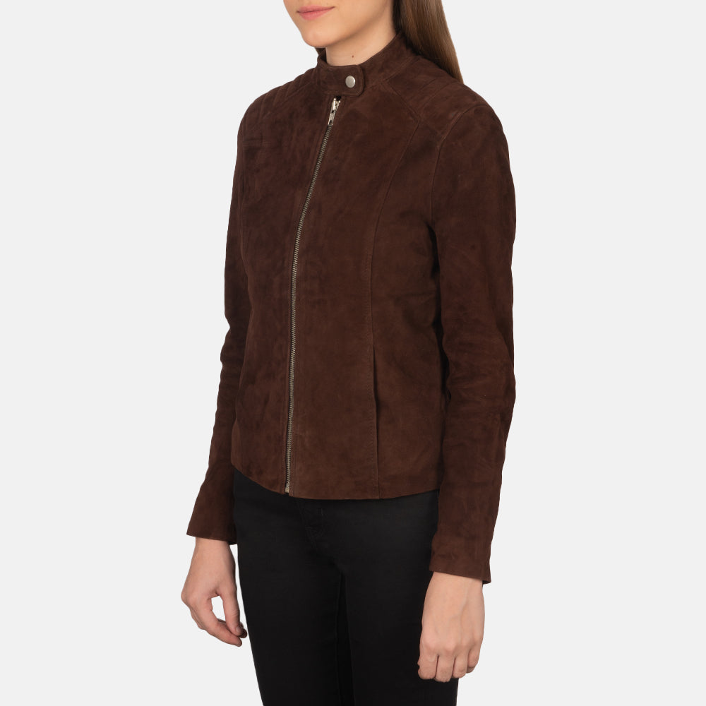 Kelsee Mocha Suede Biker Leather Jacket