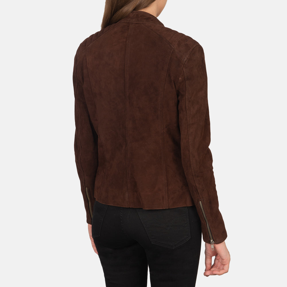Kelsee Mocha Suede Biker Leather Jacket