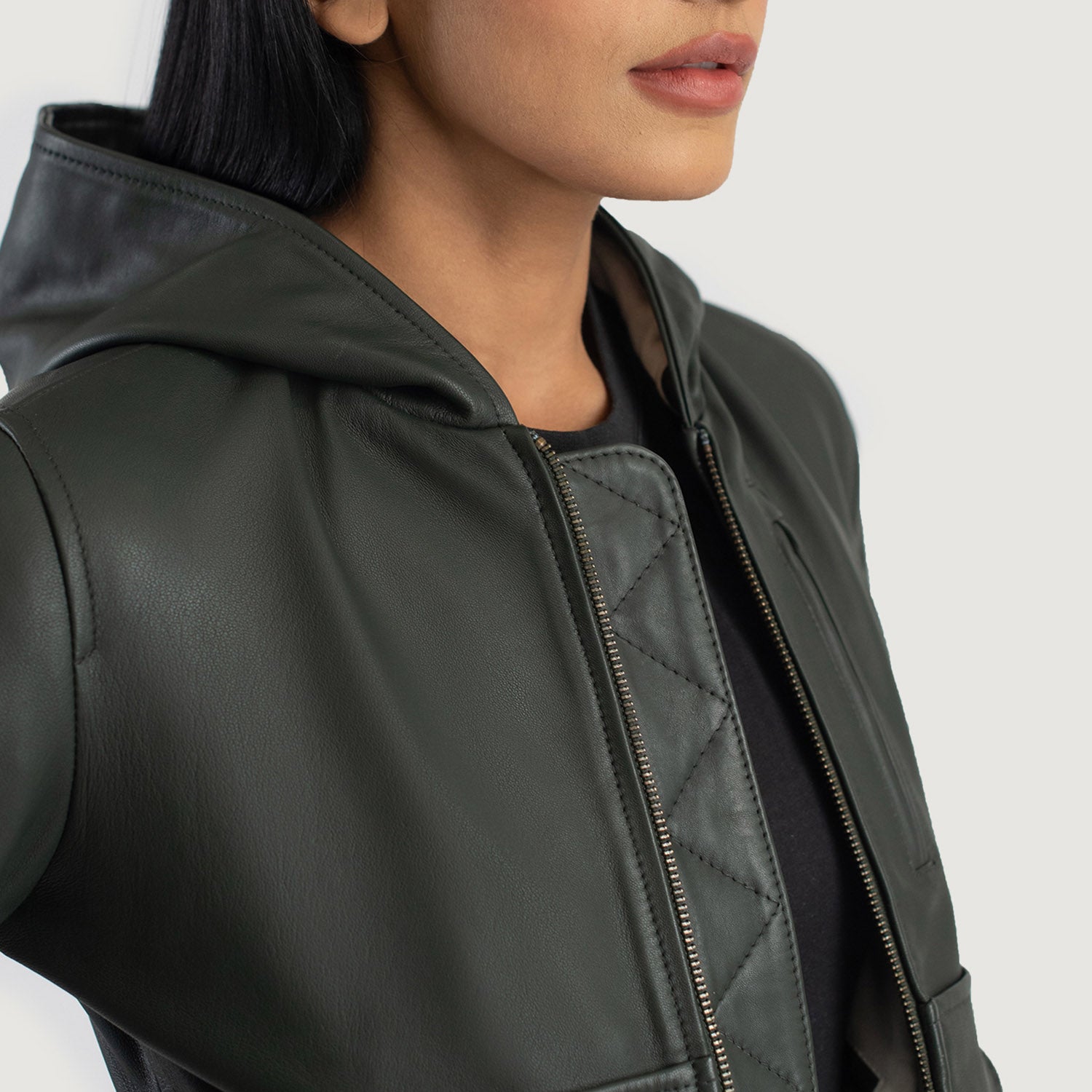 Luna Hooded Leather Bomber Jacket