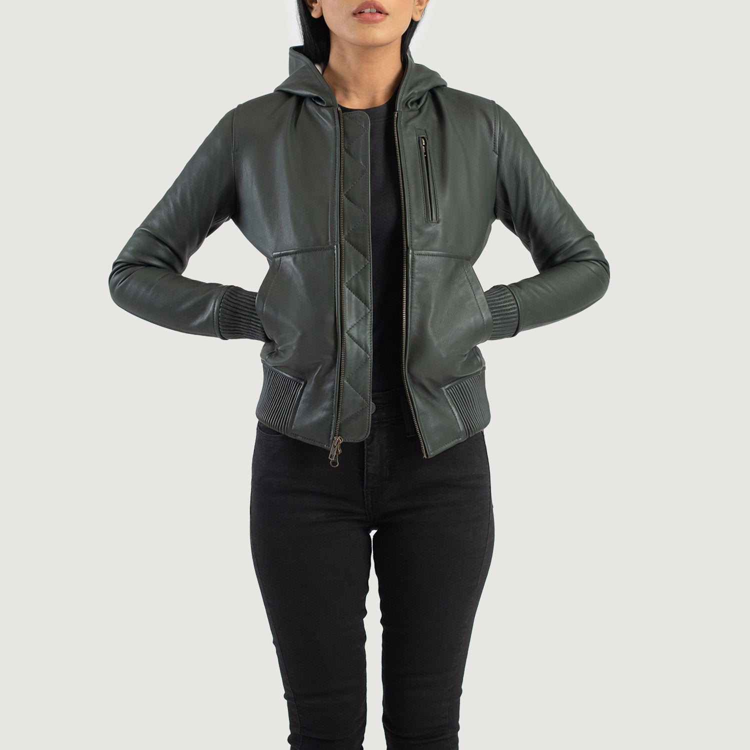 Luna Hooded Leather Bomber Jacket