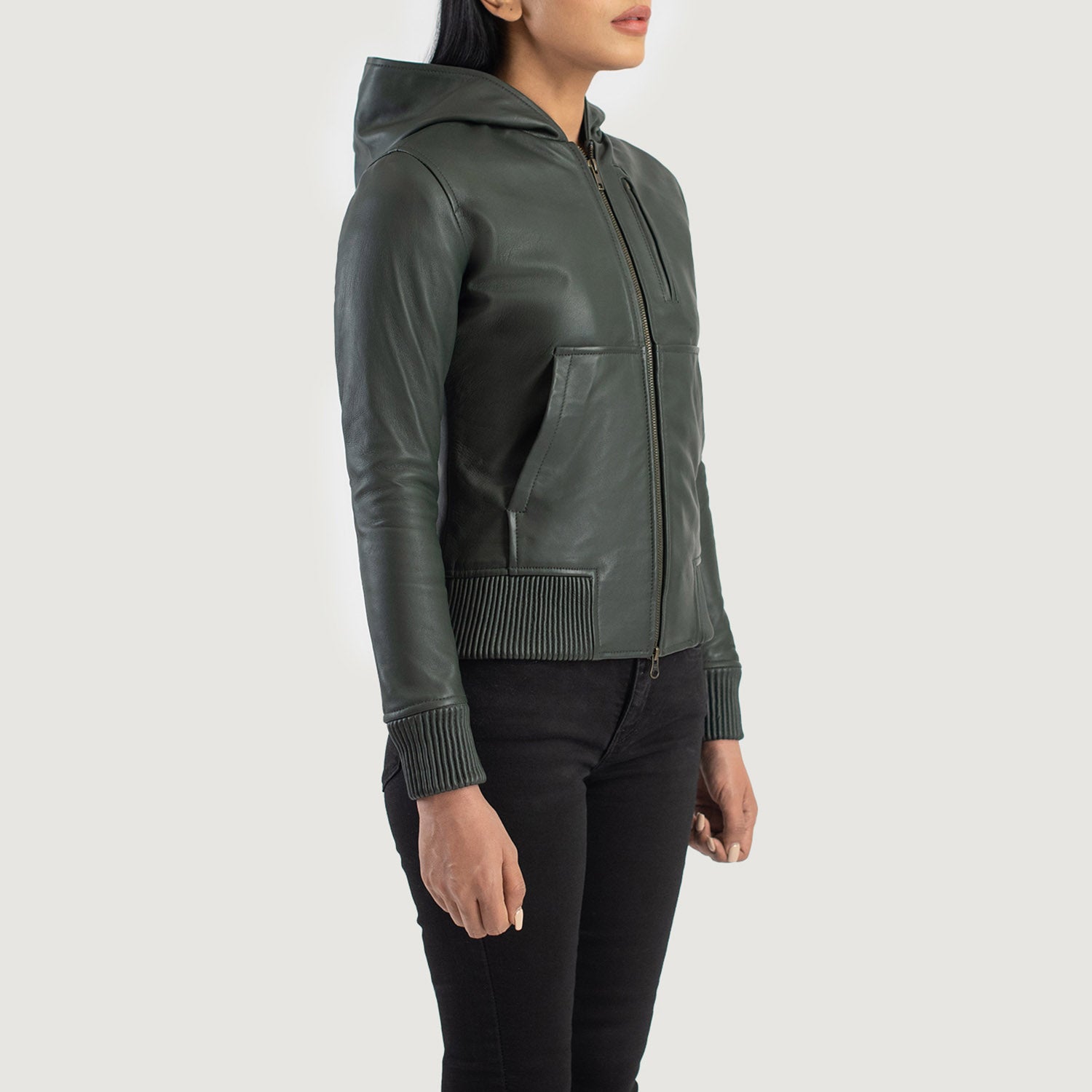 Luna Hooded Leather Bomber Jacket