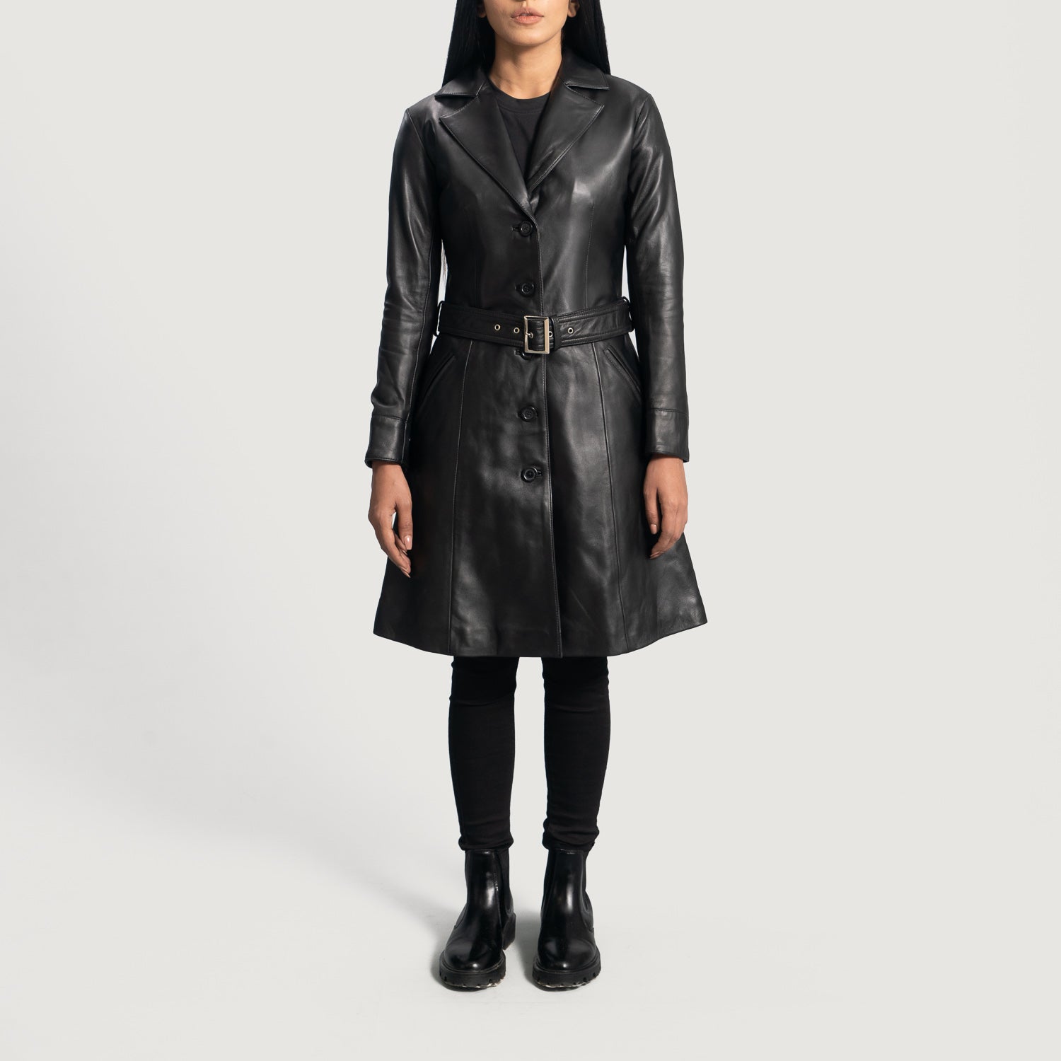 Moonlight Trench Leather Long Coat For Women