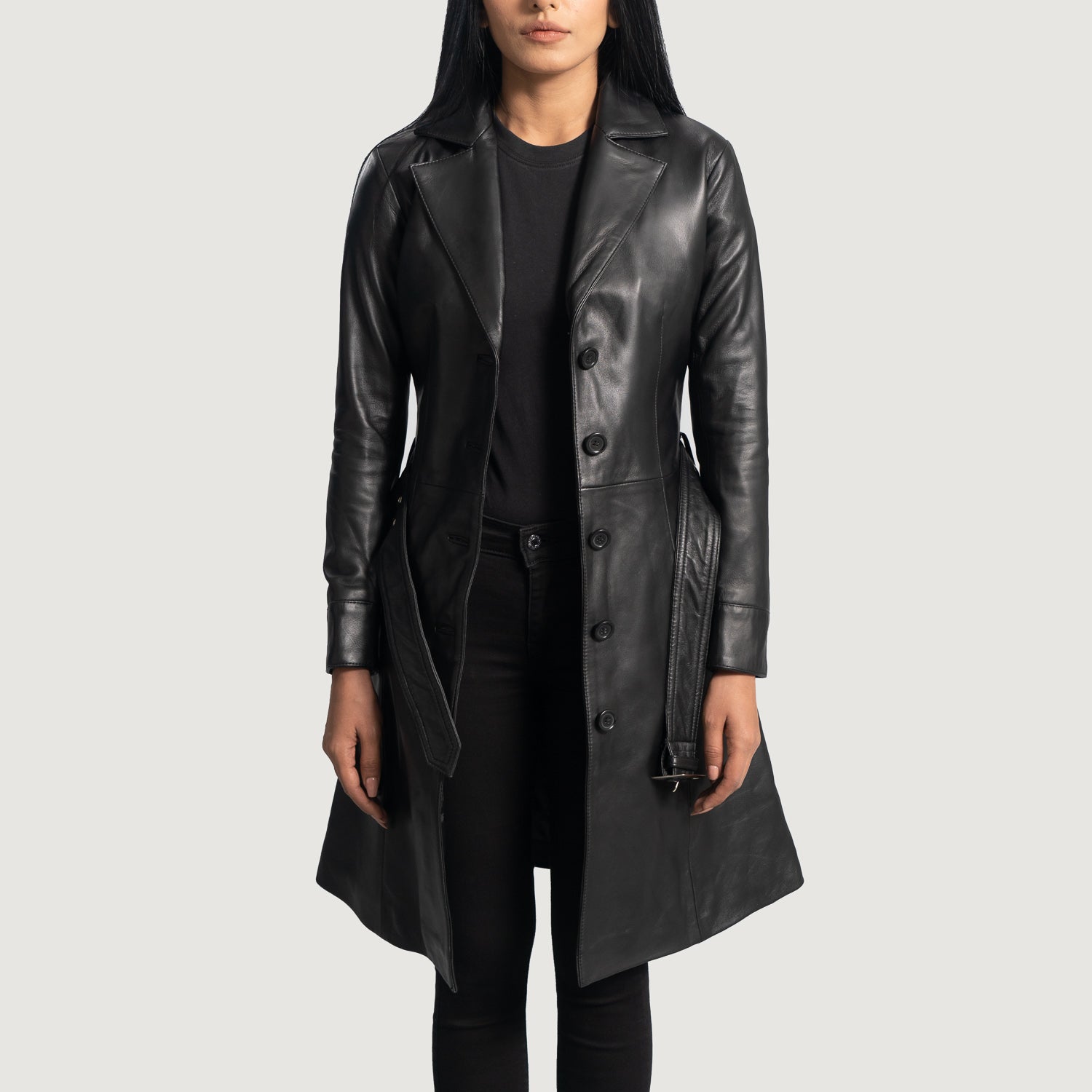 Moonlight Trench Leather Long Coat For Women