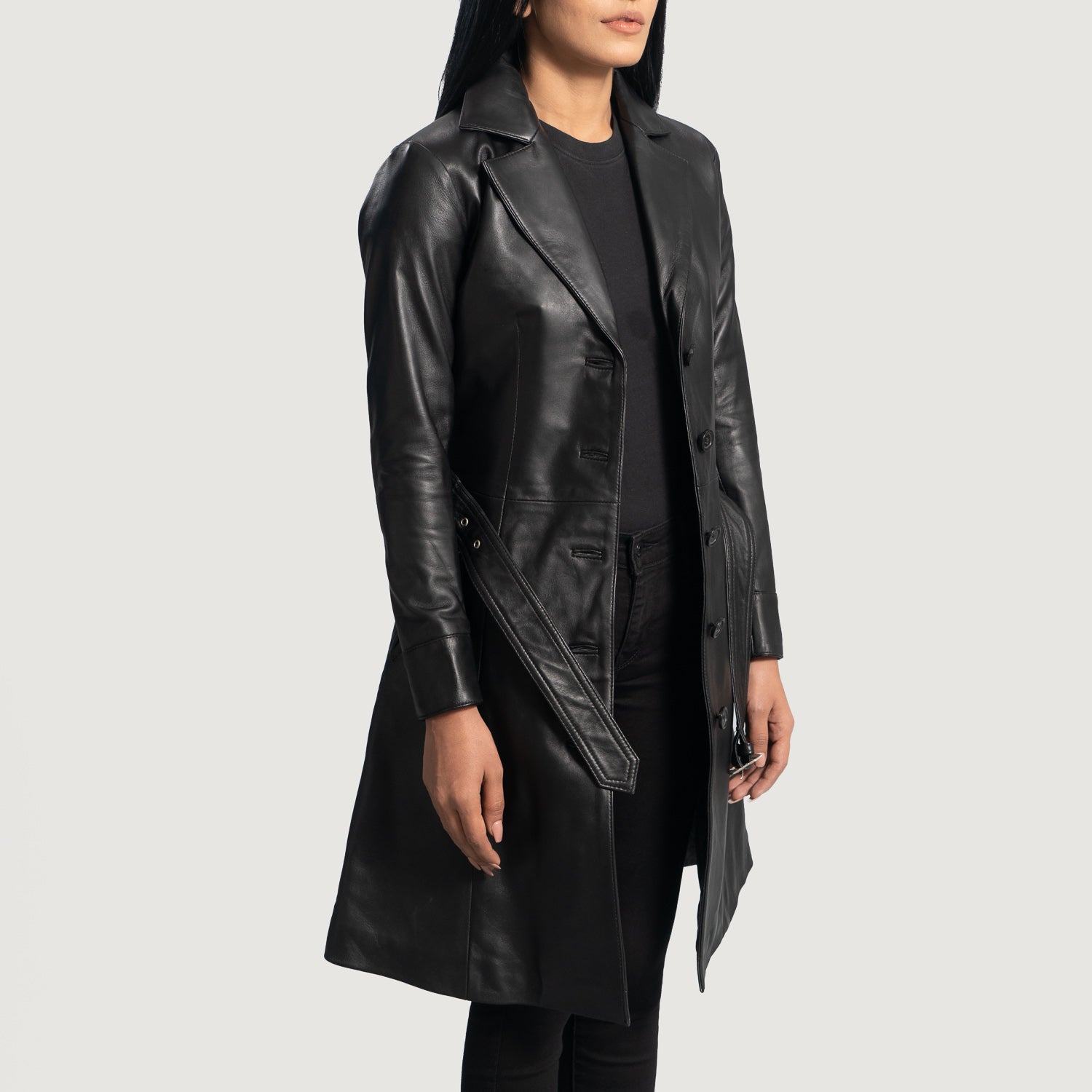 Moonlight Trench Leather Long Coat For Women