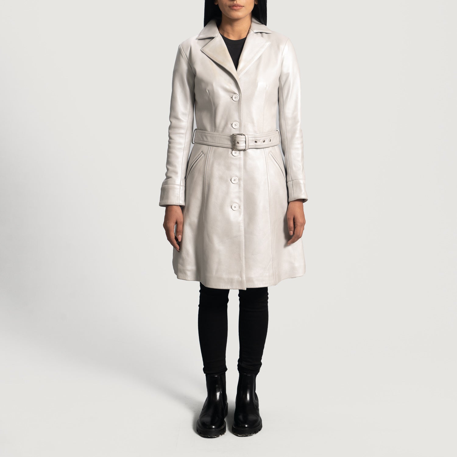 Moonlight Trench Leather Long Coat For Women